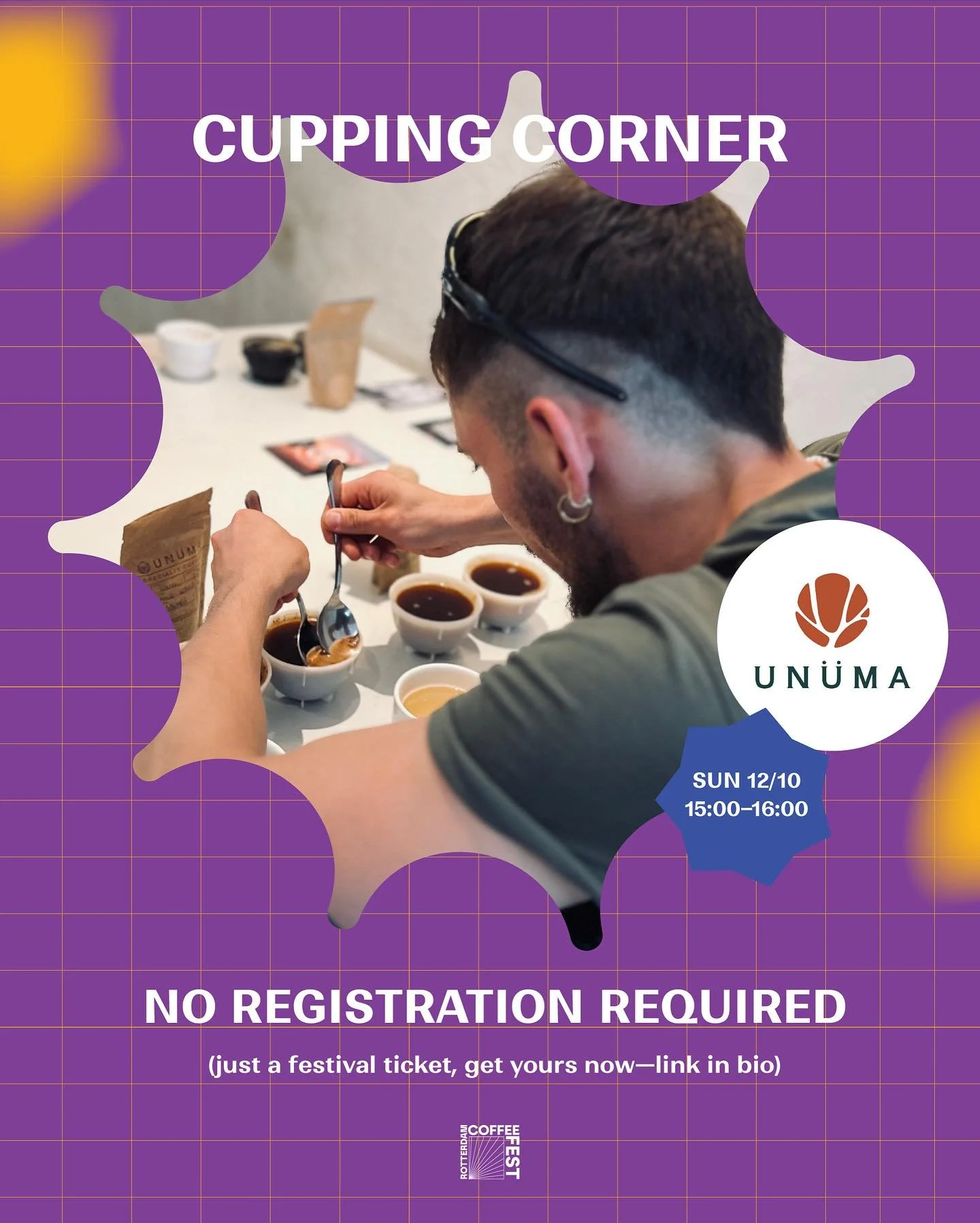 Cupping Corner: @unuma.col Sunday 15:00&ndash;16:00

Driven by a passion for coffee, UN&Uuml;MA bridges Colombia and Europe, celebrating cultures through every cup. They source premium beans from Colombia&rsquo;s top regions, delivering the rich esse