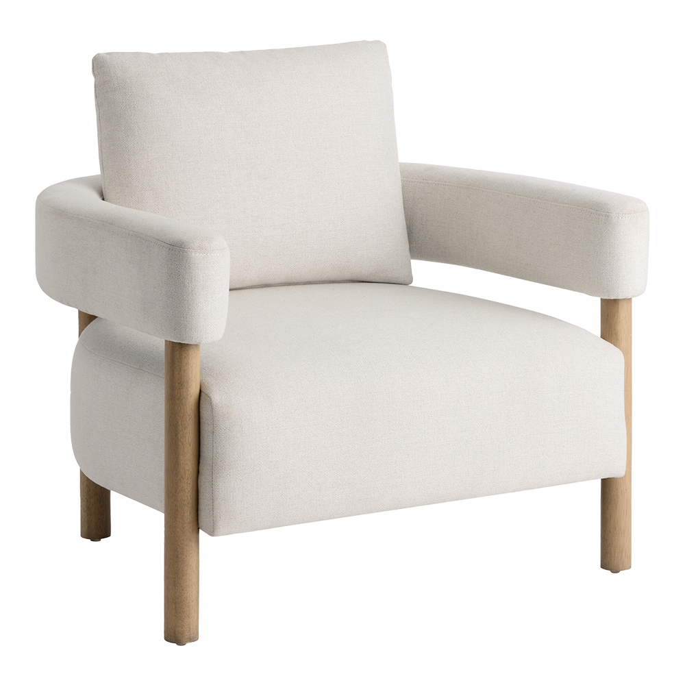 Modern beige armchair with wooden legs