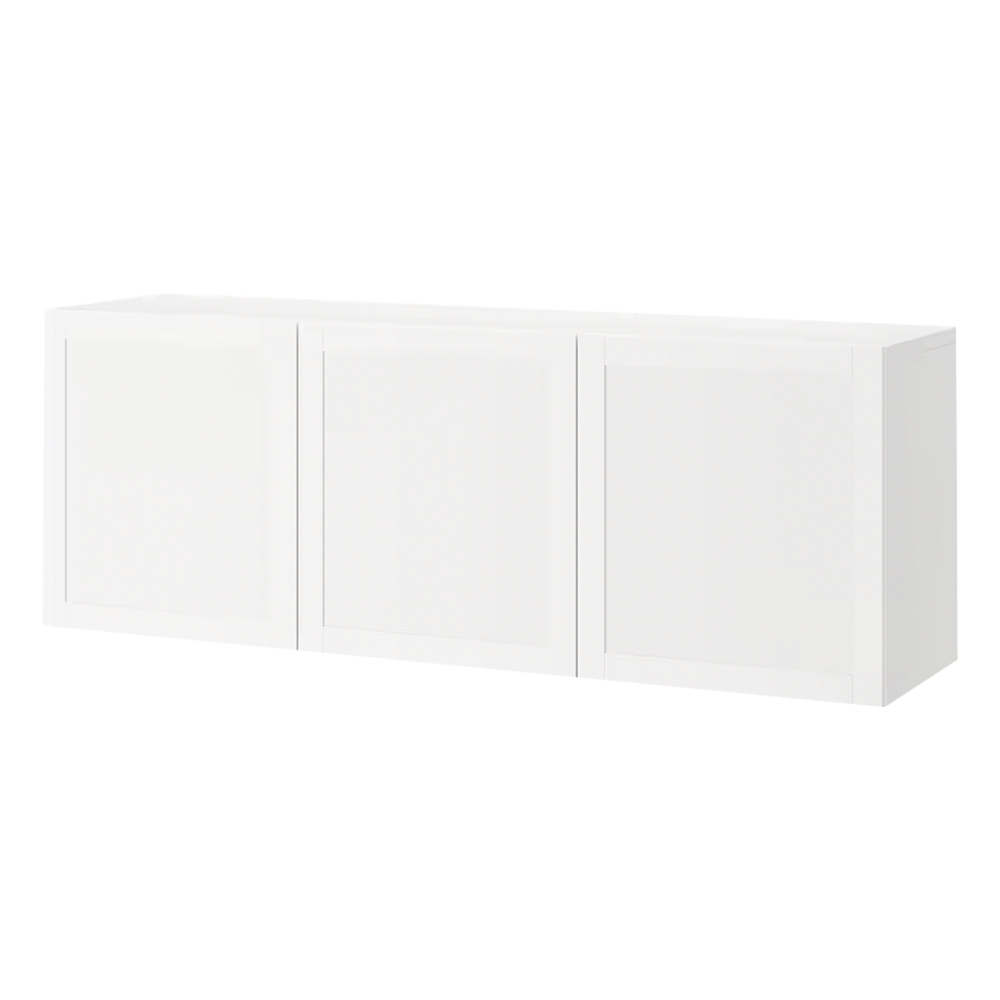 Minimalist white wall-mounted cabinet with three doors.