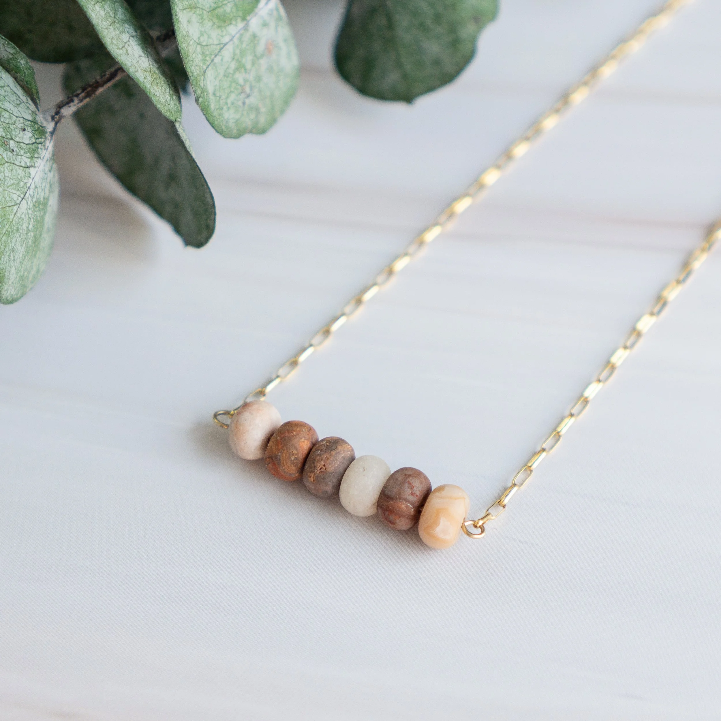 Beaded Horizontal Bar Pendant in Red Lace Agate