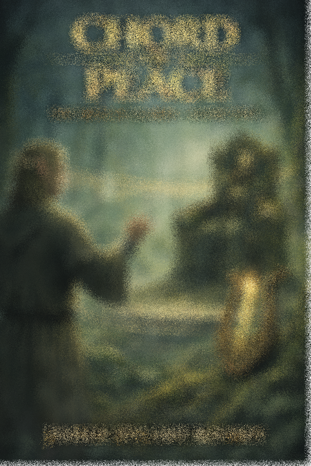 Two individuals sitting at a table in a professional setting, engaged in conversation with a presentation screen in the background displaying the year 2023.