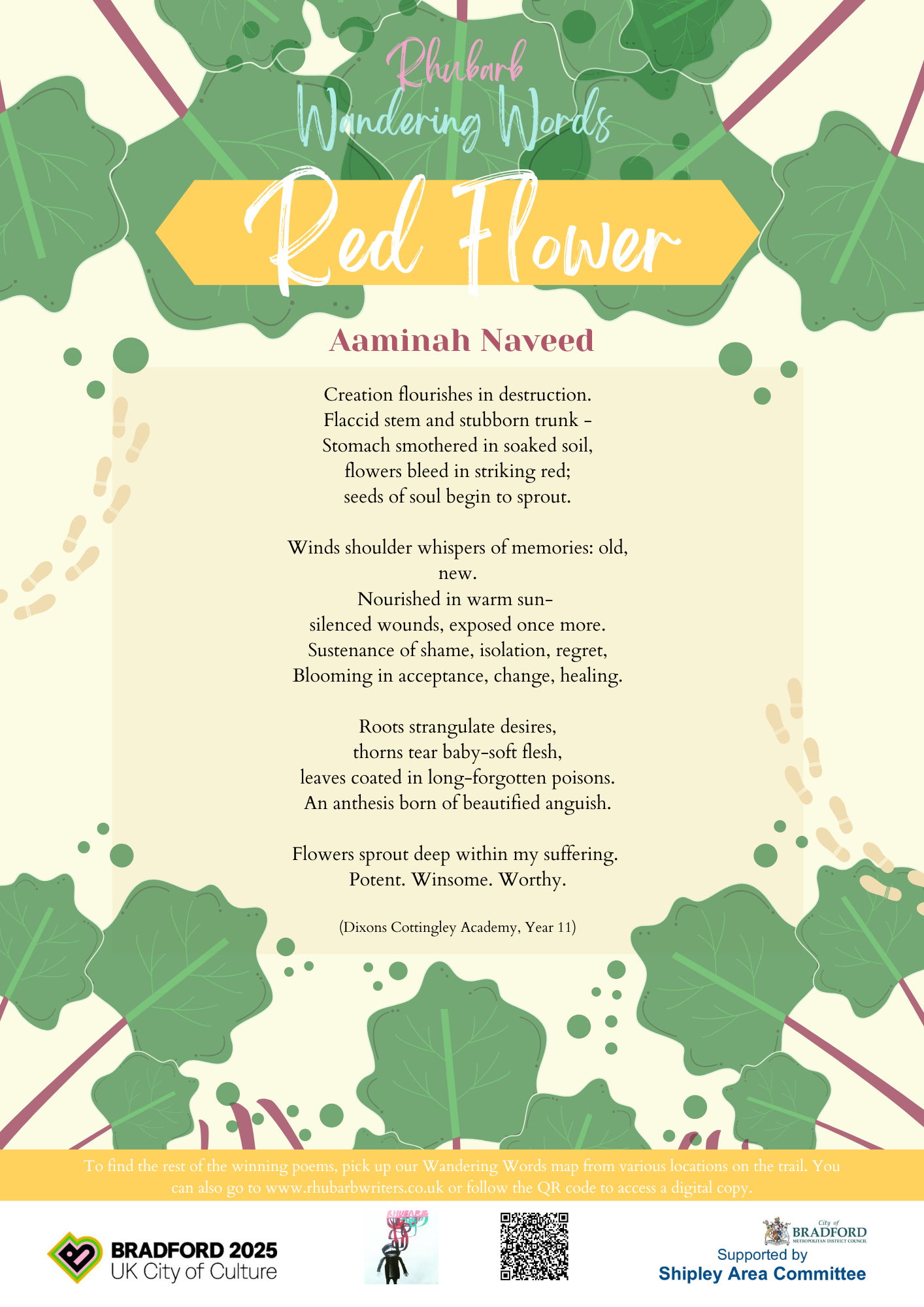Poster poem text for 'Red Flower' by Aaminah Naveed