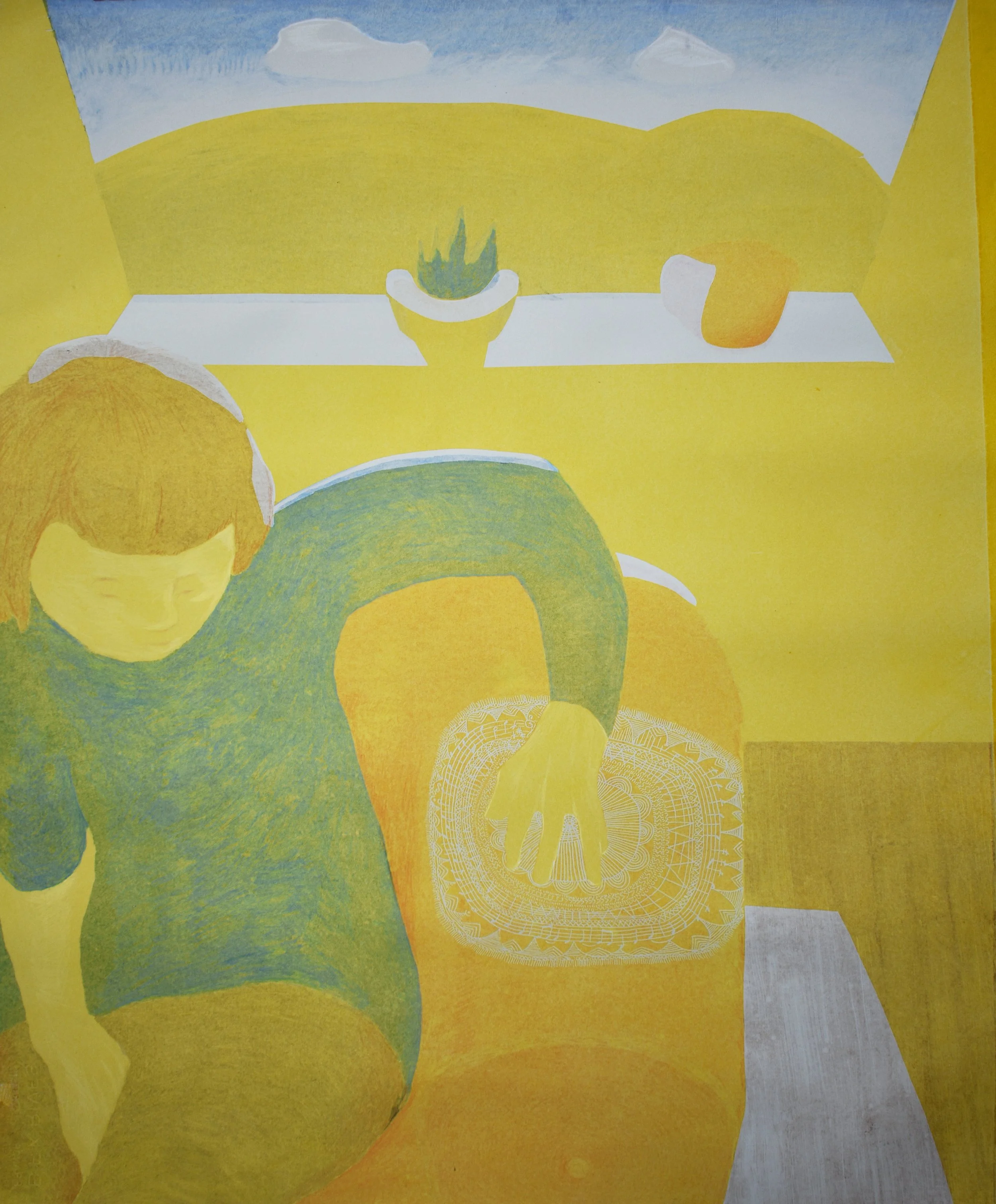 Òran na Maidne (Granny's House) (2024), monotype, screenprint and coloured pencils on paper