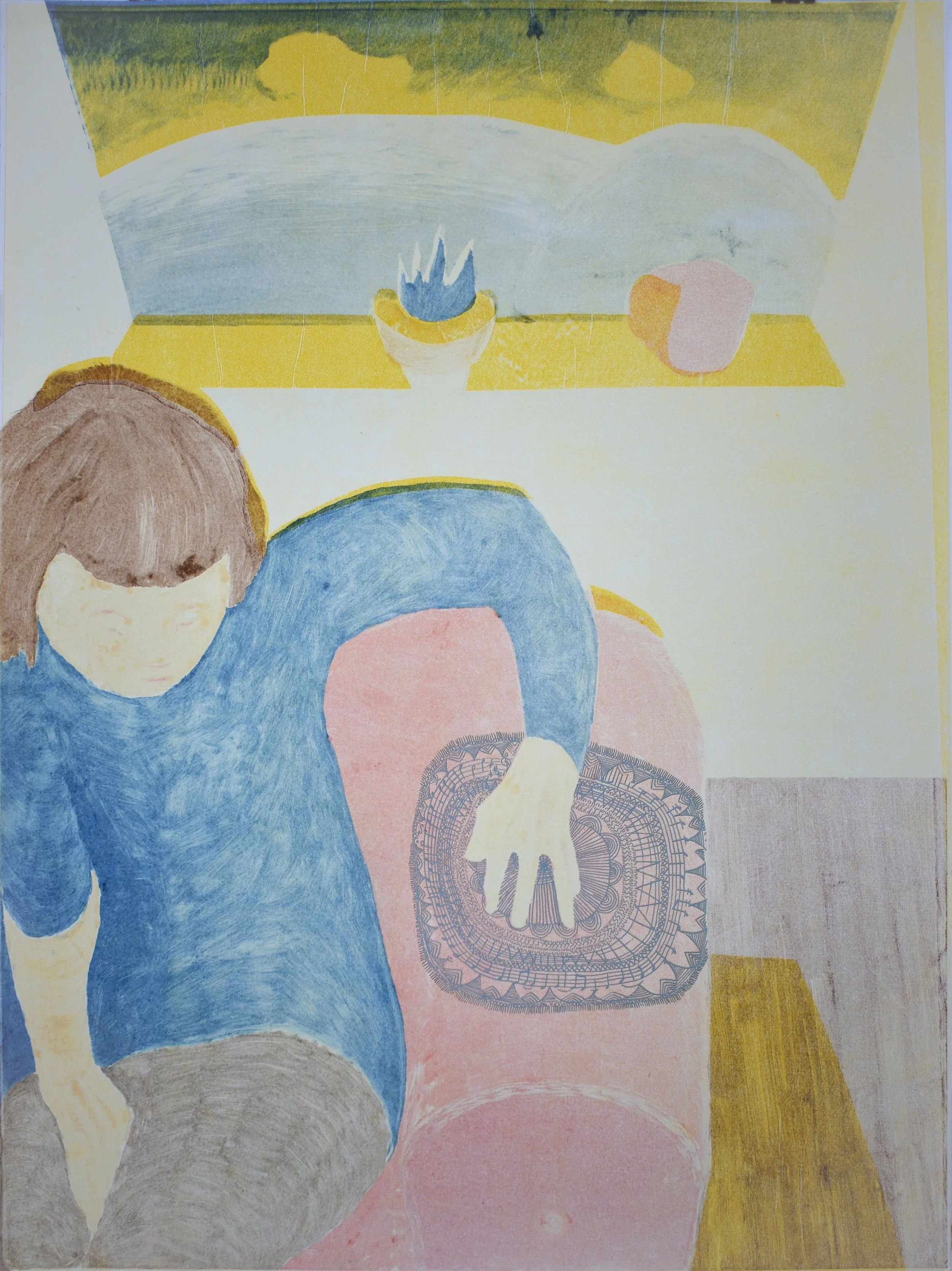 Òran an Beòil na h-Oidhche (Granny's House) (2024), monotype print, screenprint and coloured pencil on paper