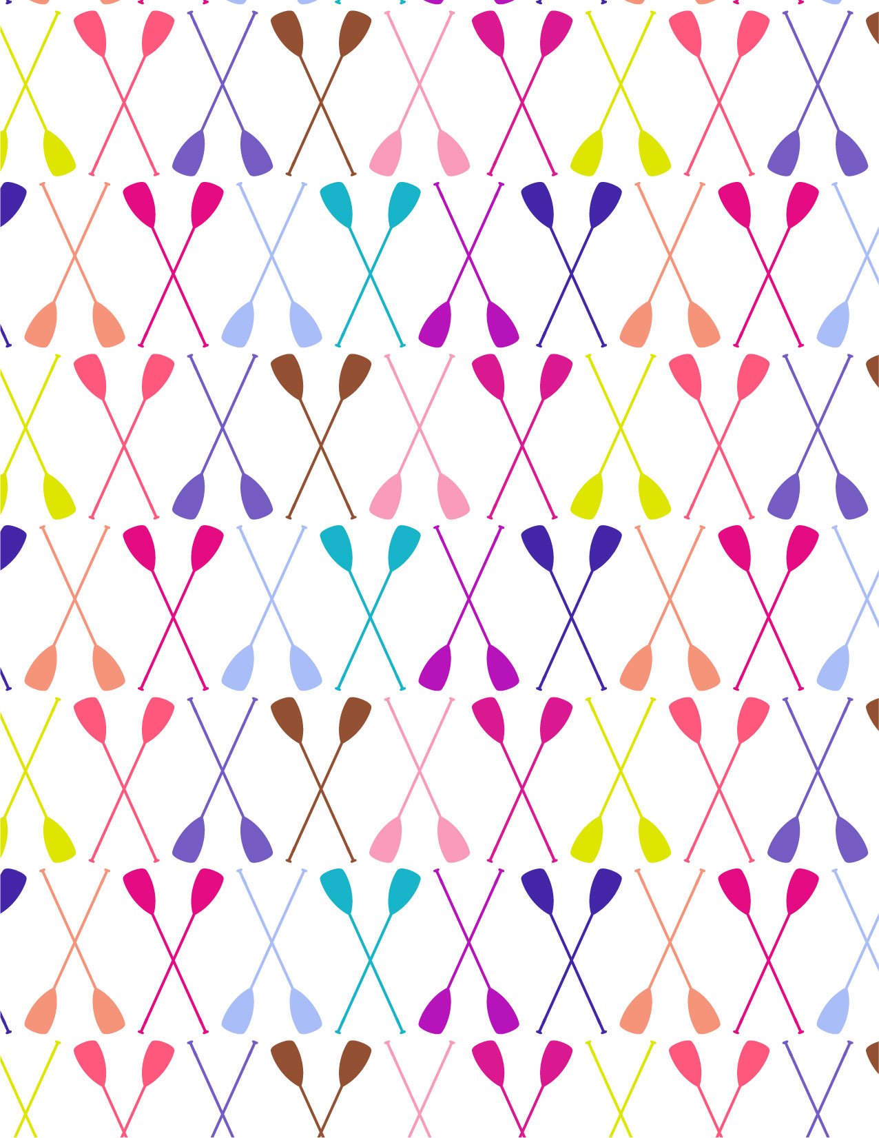 Pattern of crossed oars with colorful blades on a white background