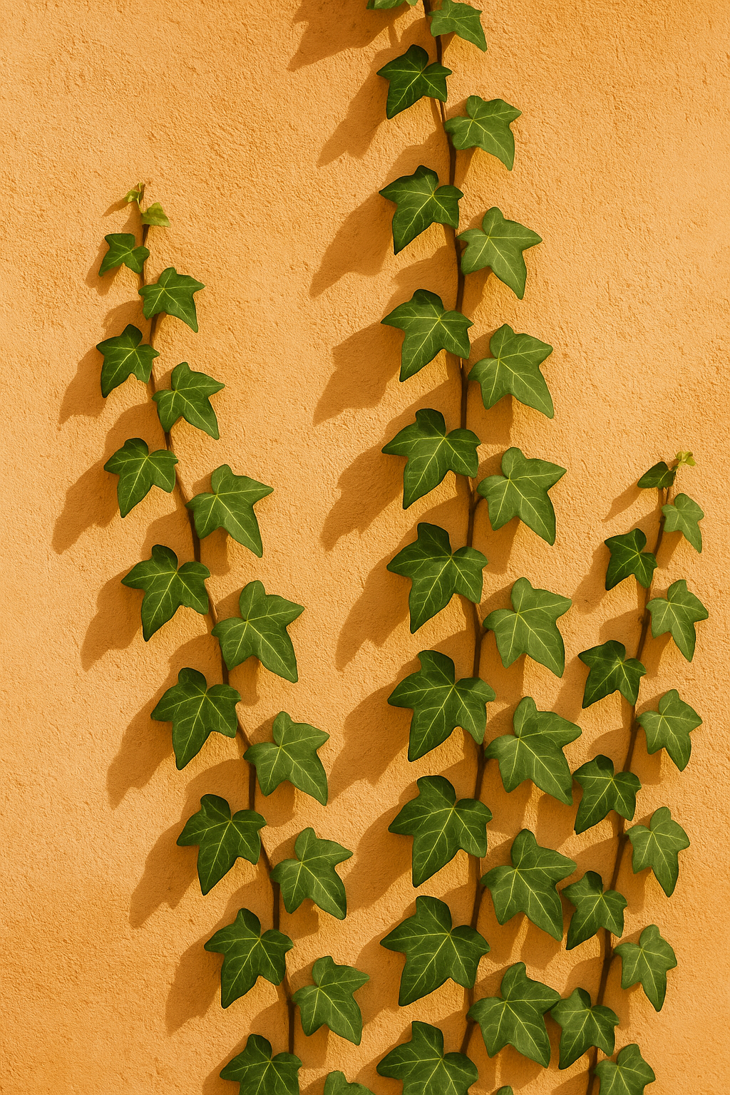 English ivy growing up a terracotta stucco wall, evoking Mediterranean warmth and organic growth.