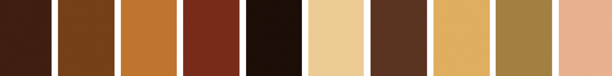 Immagine di una serie di colori sfumati in tonalità di marrone, beige, rossa, nero, e rosa.