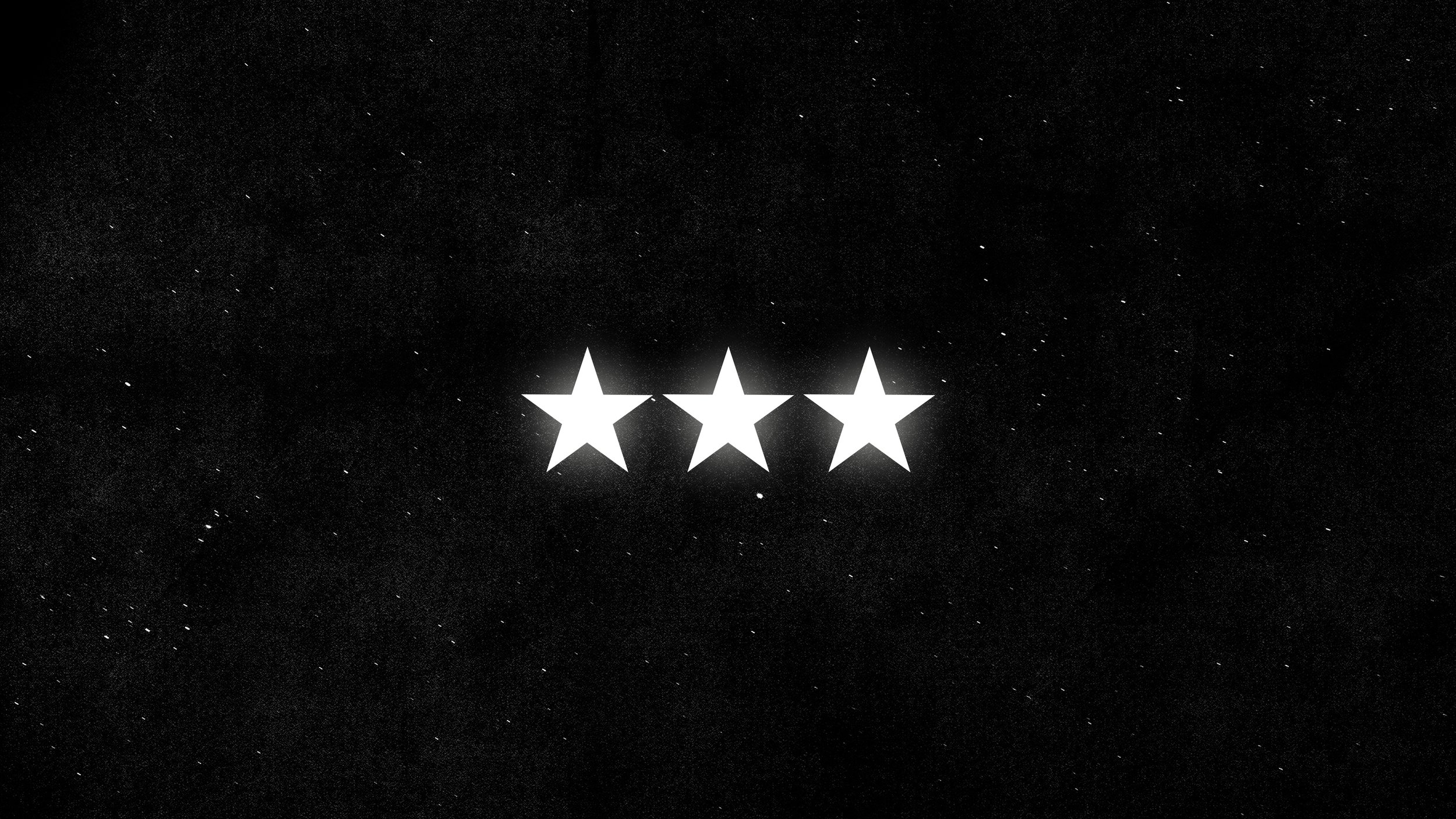 Tre stelle bianche su sfondo nero con punti bianchi che somigliano a stelle nel cielo.