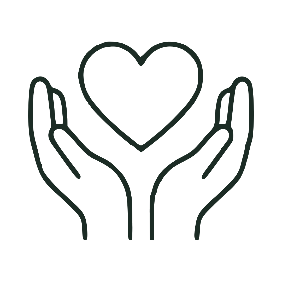 Icon of two elderly people inside protective hands, representing elderly care.