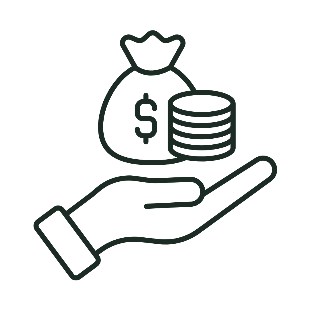 Icon of a hand with a dollar sign. Representing payment or financial transaction.