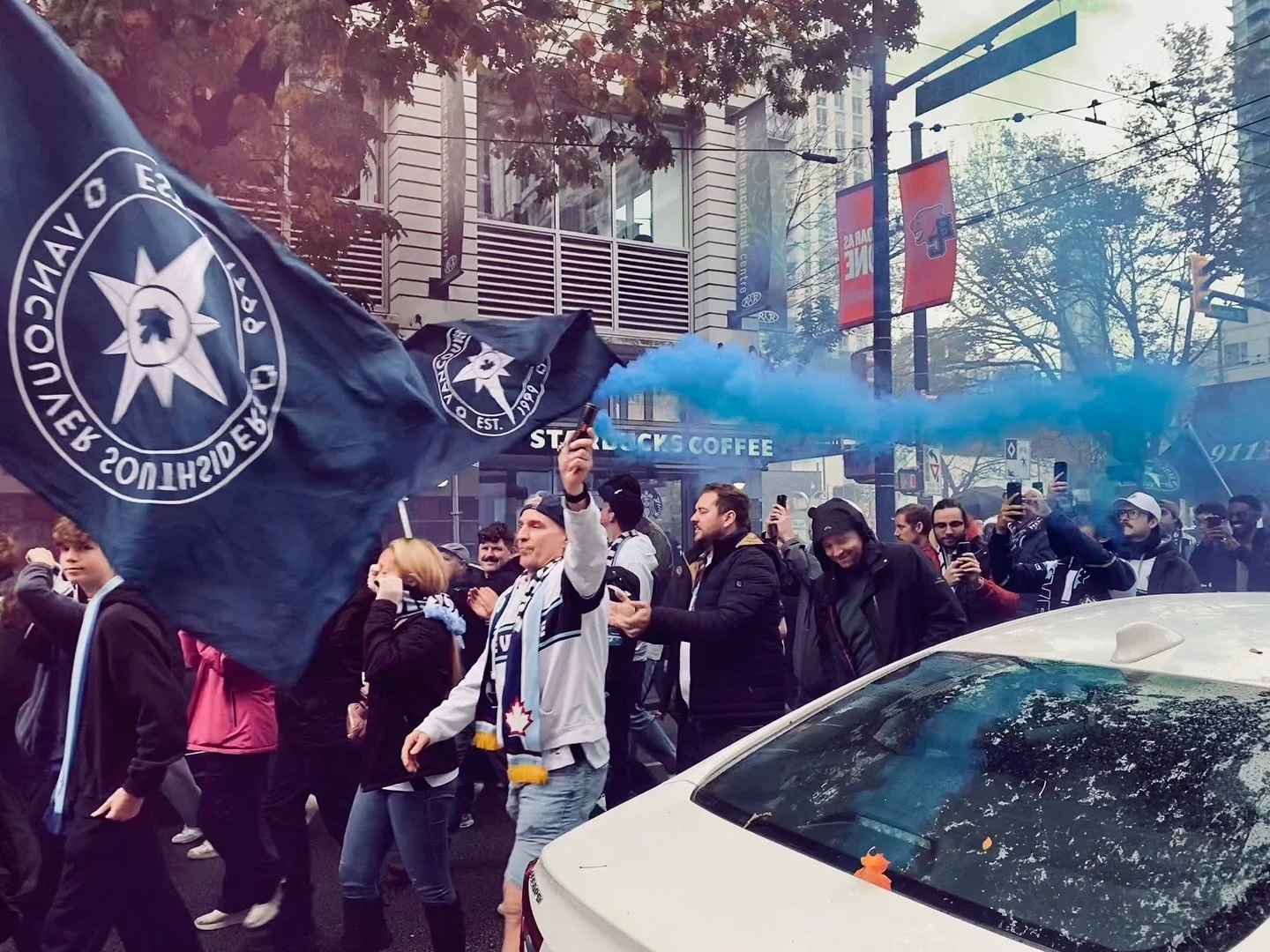 Right out front of our building. Every game day