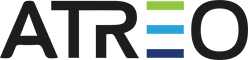 ATREO logo with black text and colored horizontal lines