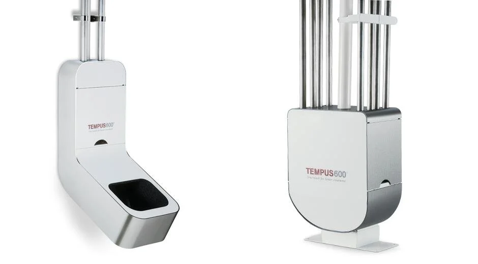 Medical sterilization autoclaves labeled TEMPUS 600 in white and metallic finishes, used for sterilizing surgical instruments.