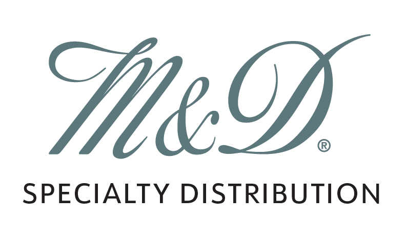 Logo of M&D Specialty Distribution with stylized script initials and company name underneath
