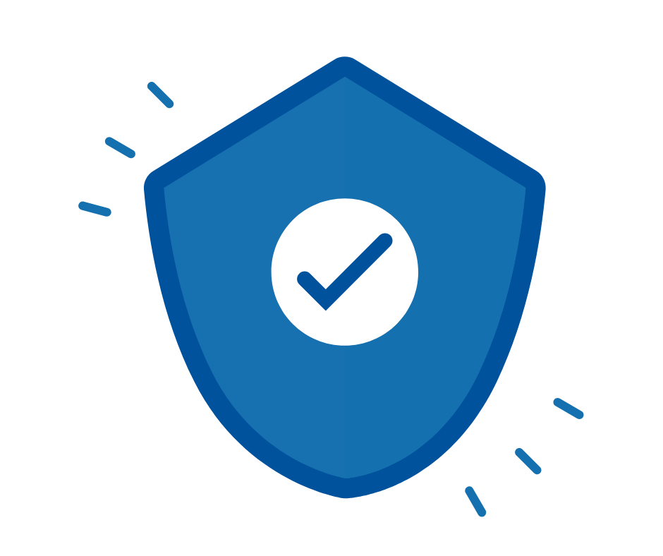 Blue shield with a checkmark in the center, symbolizing security or protection