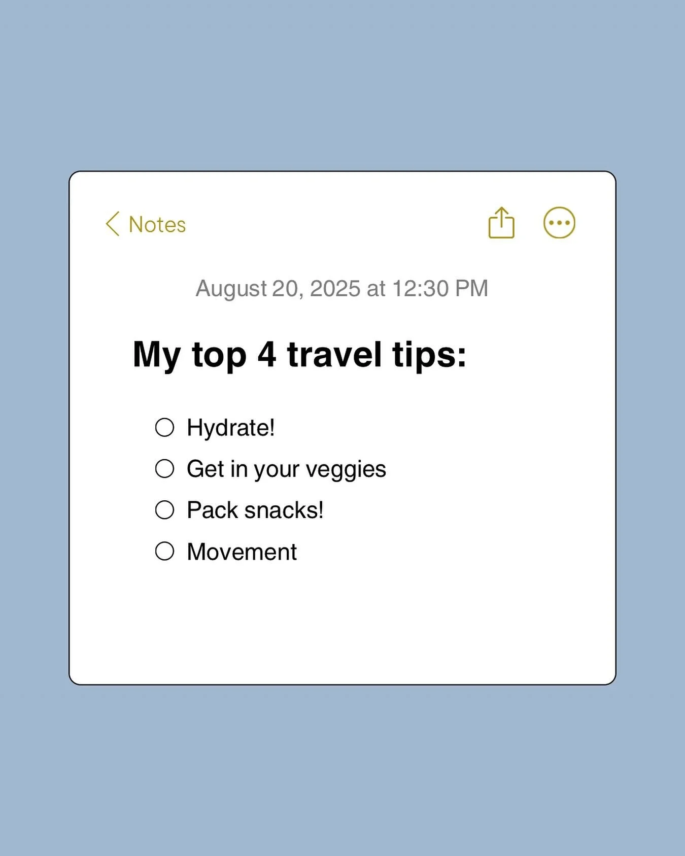 ✈️ As summer winds down and last-minute getaways pop up, here are my Top 4 Travel Tips to help you feel your best on the go:

1️⃣ Hydrate, hydrate, hydrate! Travel (especially flying) can throw off your system&mdash;hello, dehydration and sluggish di