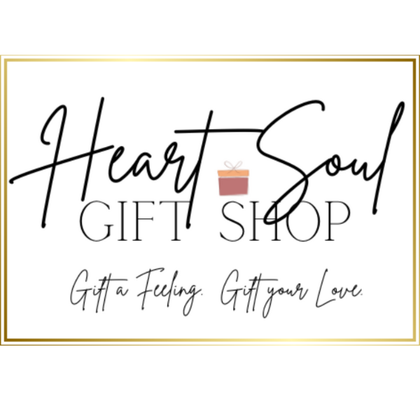 Logo for Heart & Soul Gift Shop with a small gift box illustration and the tagline "Gift a Feeling, Gift your Love."