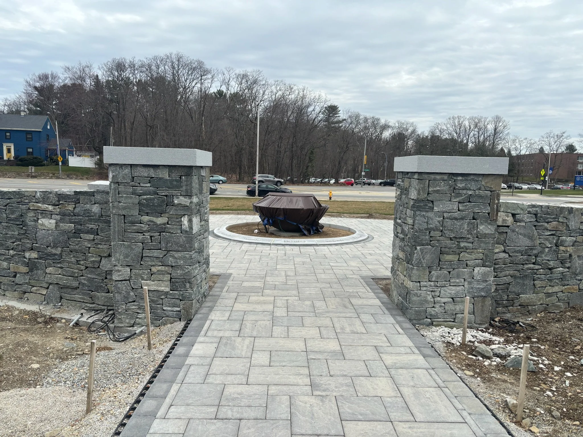 Stone Wall & Columns Installation at Worcester University | Masonry ...