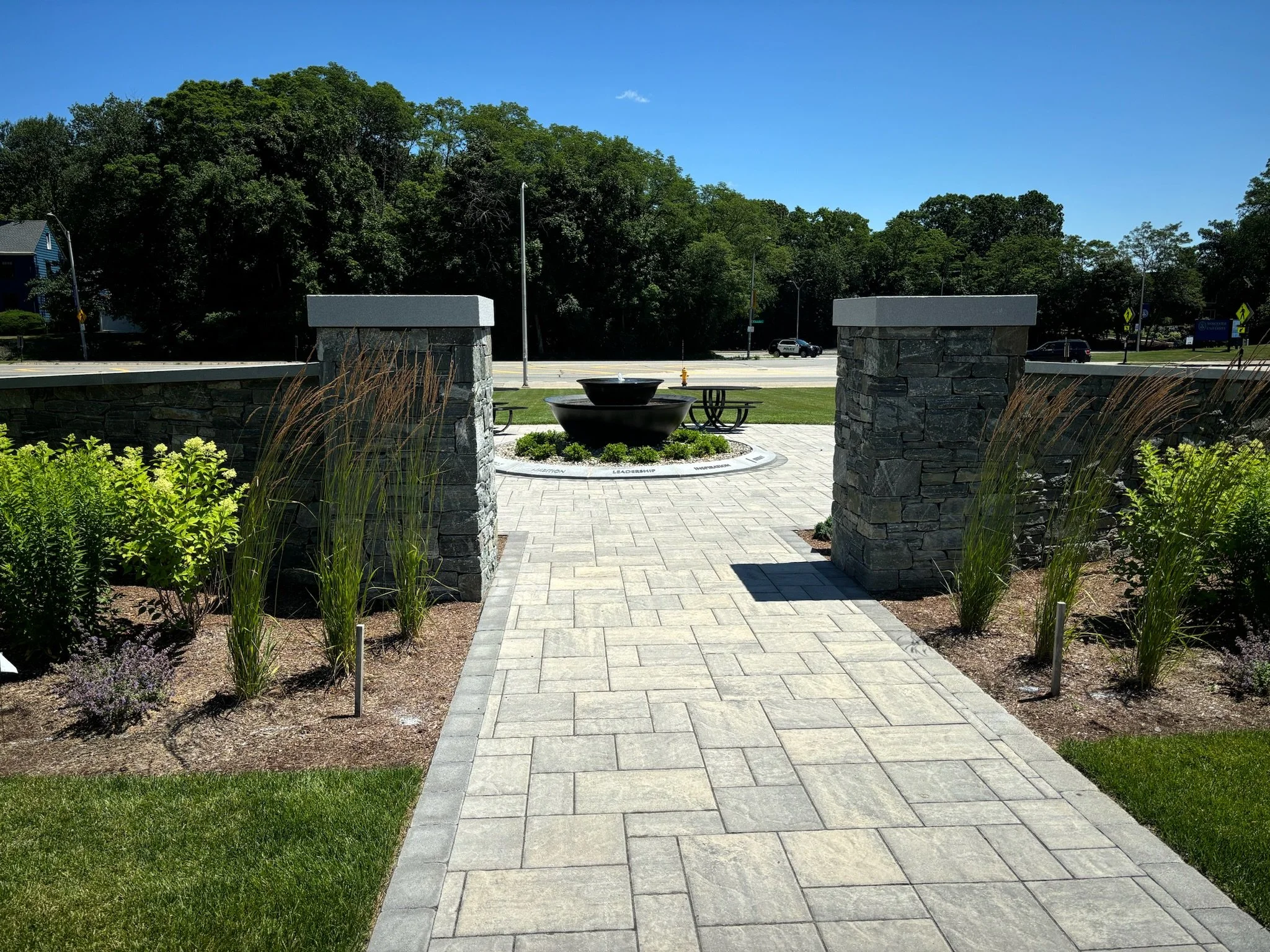 Stone Wall & Columns Installation at Worcester University | Masonry ...