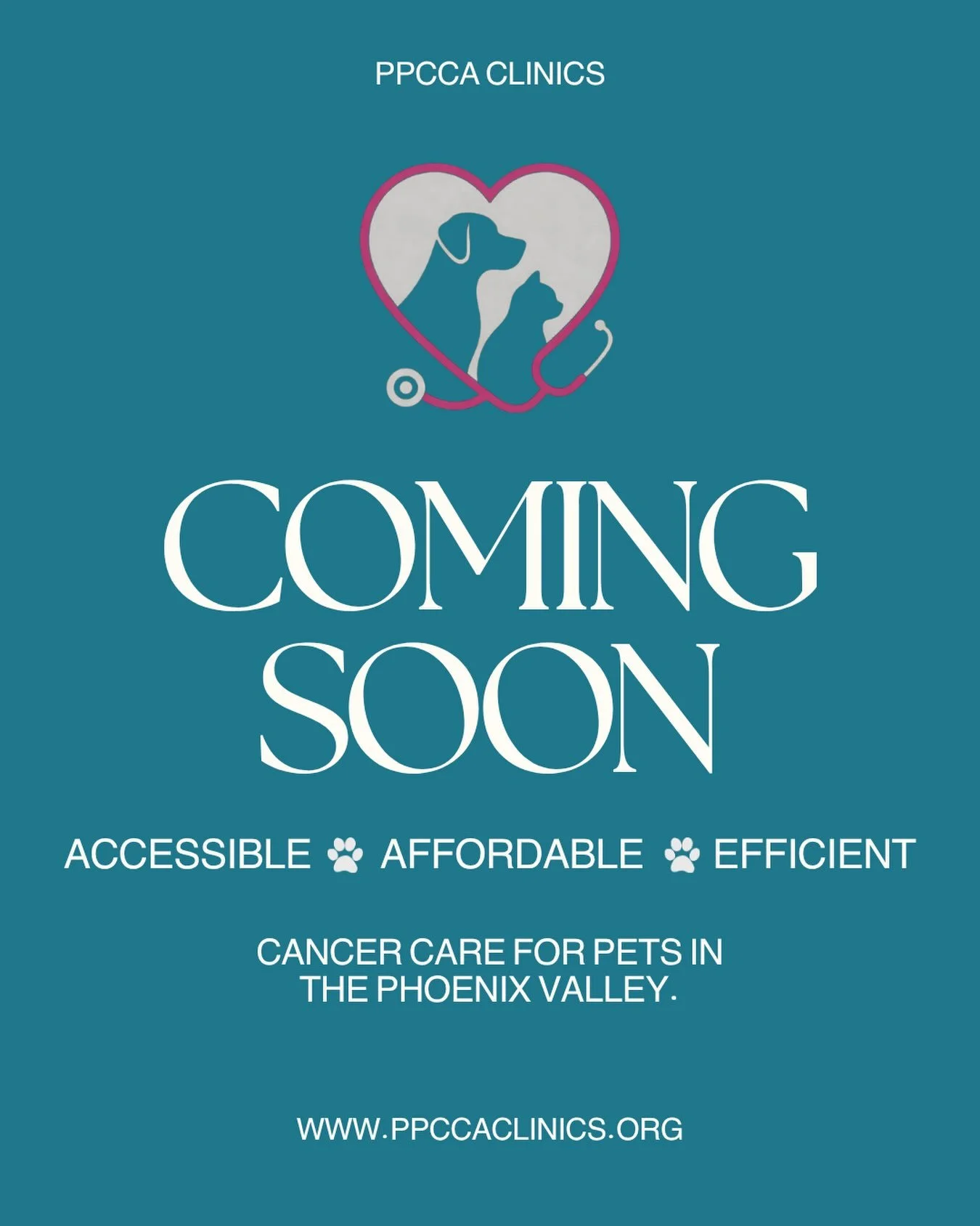Welcome to PPCCA Clinics 🐾

We are Progressive Primary Cancer Care for Animals &mdash; your first and most complete destination for pet cancer care in the Phoenix Valley🐶

❗️No referral required. 
🔬Fast in-house diagnostics. 
❤️Compassionate, clea
