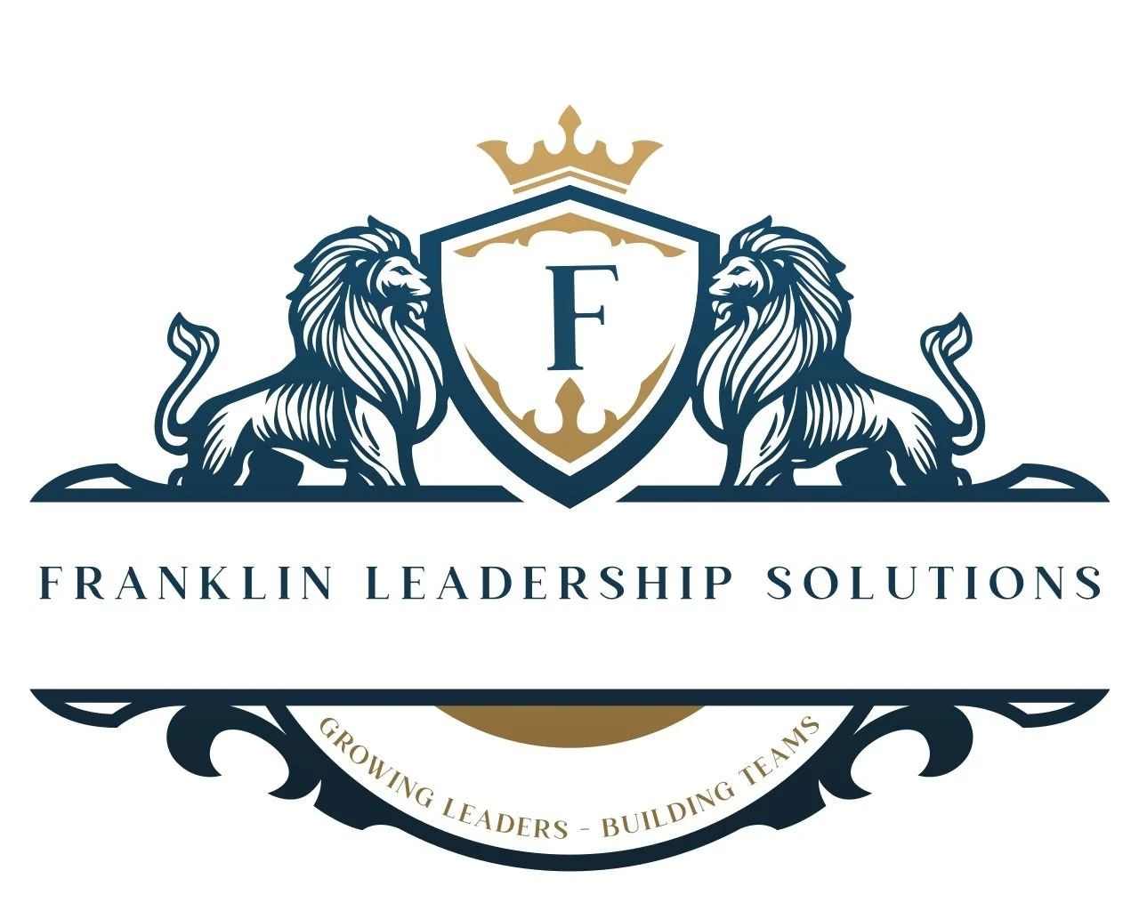 Franklin Leadership Solutions logo featuring a shield with the letter 'F' flanked by two lions and a crown above. The text "Growing Leaders - Building Teams" is included.