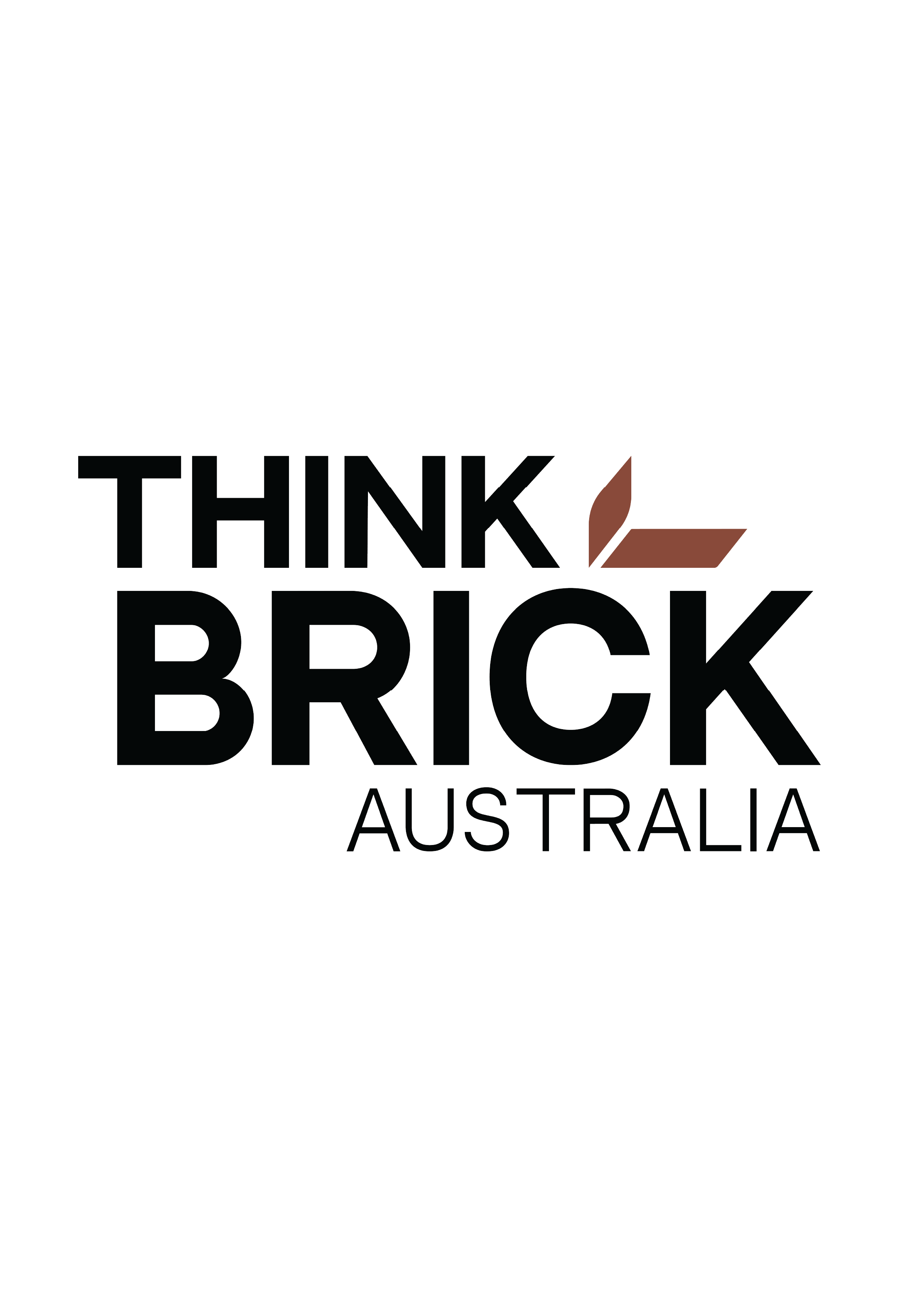 Logo with the text "Think Brick Australia" and a stylized brown brick and leaf graphic.