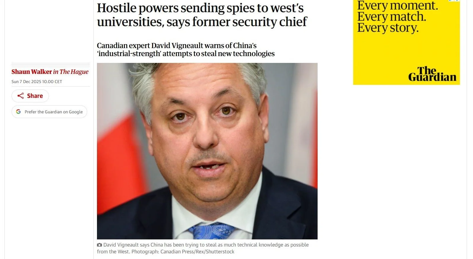 David Vigneault, l’espion canadien qui voit des dangers d’espionnage partout, sauf dans sa propre cour