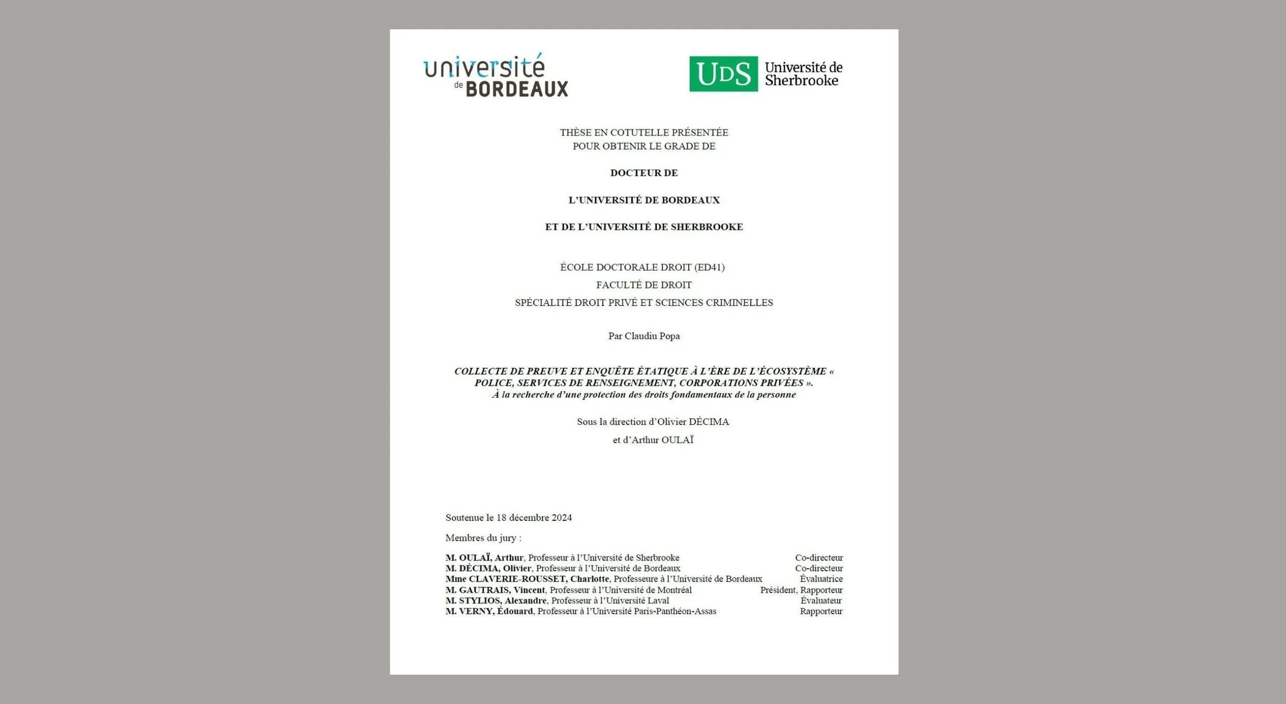 Presentation of the abstract of my doctoral thesis in law