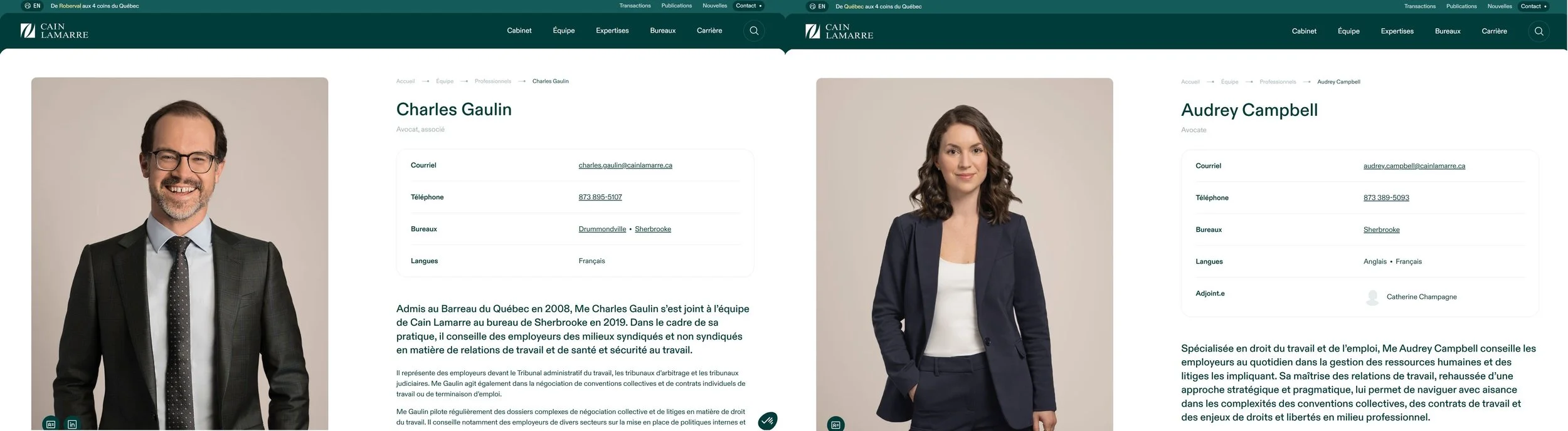 Audrey Campbell avocate Charles Gaulin avocat Cain Lamarre Terrien Couture Joli-Coeur TJC