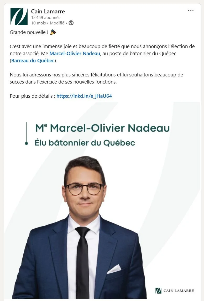 Marcel-Olivier Nadeau avocat Cain Lamarre bâtonnier Barreau du Québec