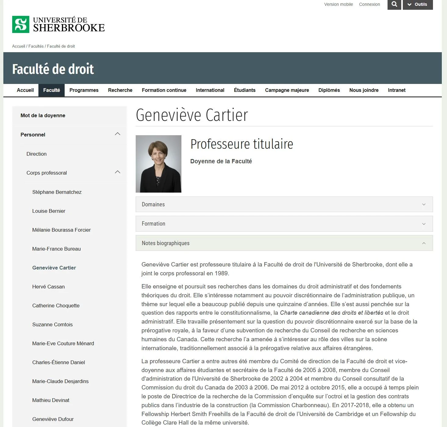 Geneviève Cartier doyenne Faculté de droit Université de Sherbrooke
