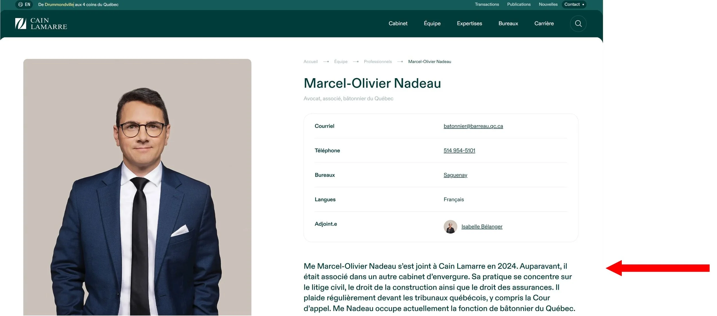 Marcel-Olivier Nadeau avocat Cain Lamarre bâtonnier Barreau du Québec