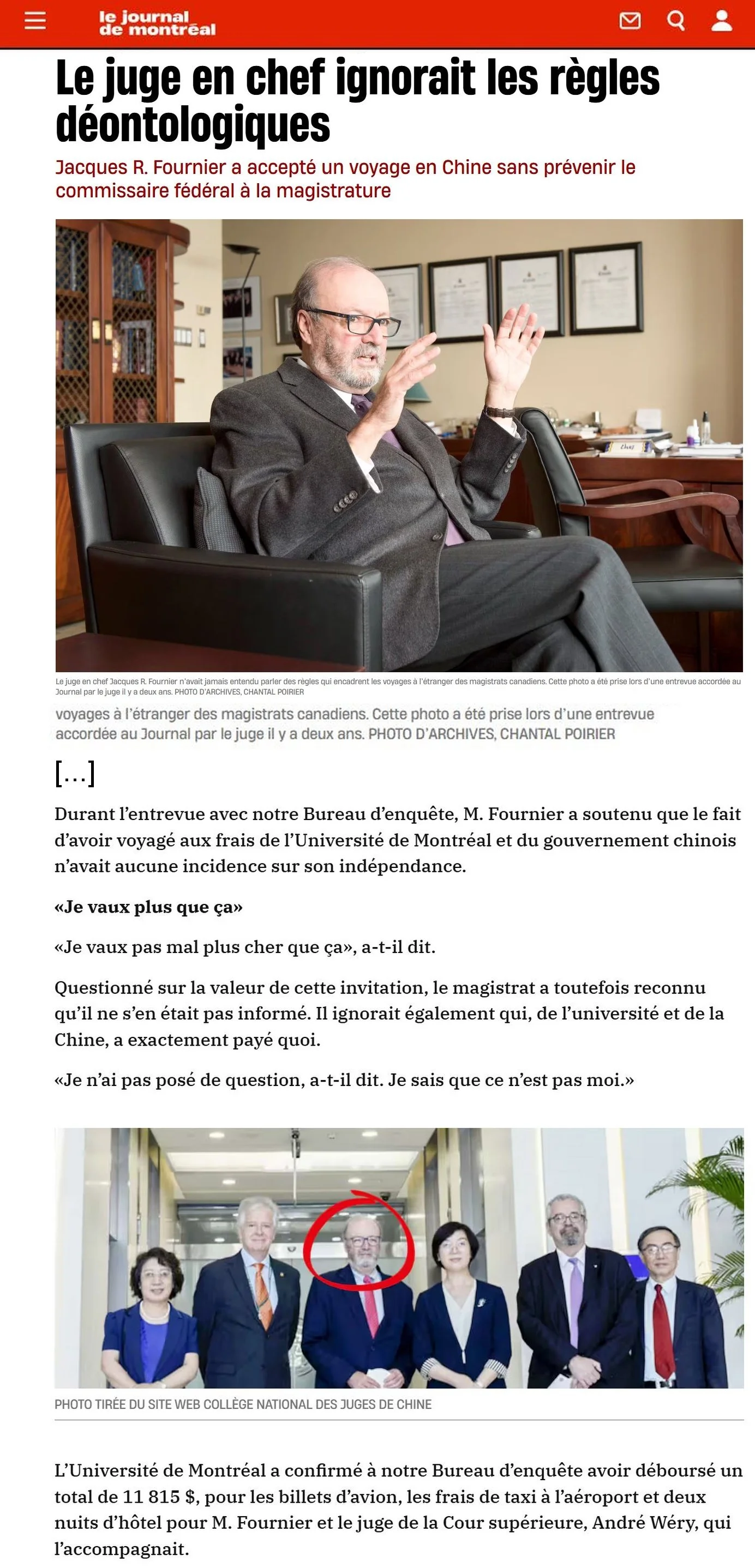 Jacques R. Fournier juge en chef Cour supérieure du Québec avocat Borden Ladner Gervais Parti libéral du Québec PLQ Université de Montréal UdeM UdeS Université de Sherbrooke André Wéry Cain Lamarre