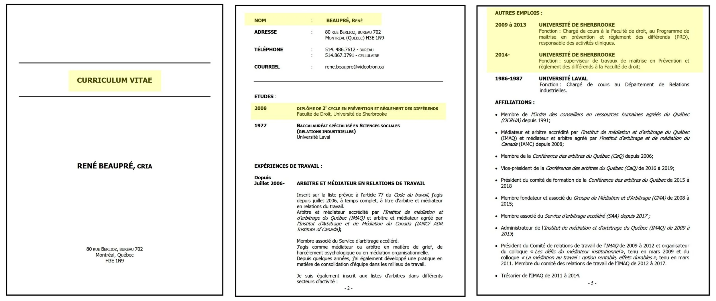 René Beaupré arbitre Conférence des arbitres IMAQ Faculté de droit Université de Sherbrooke Louis Marquis