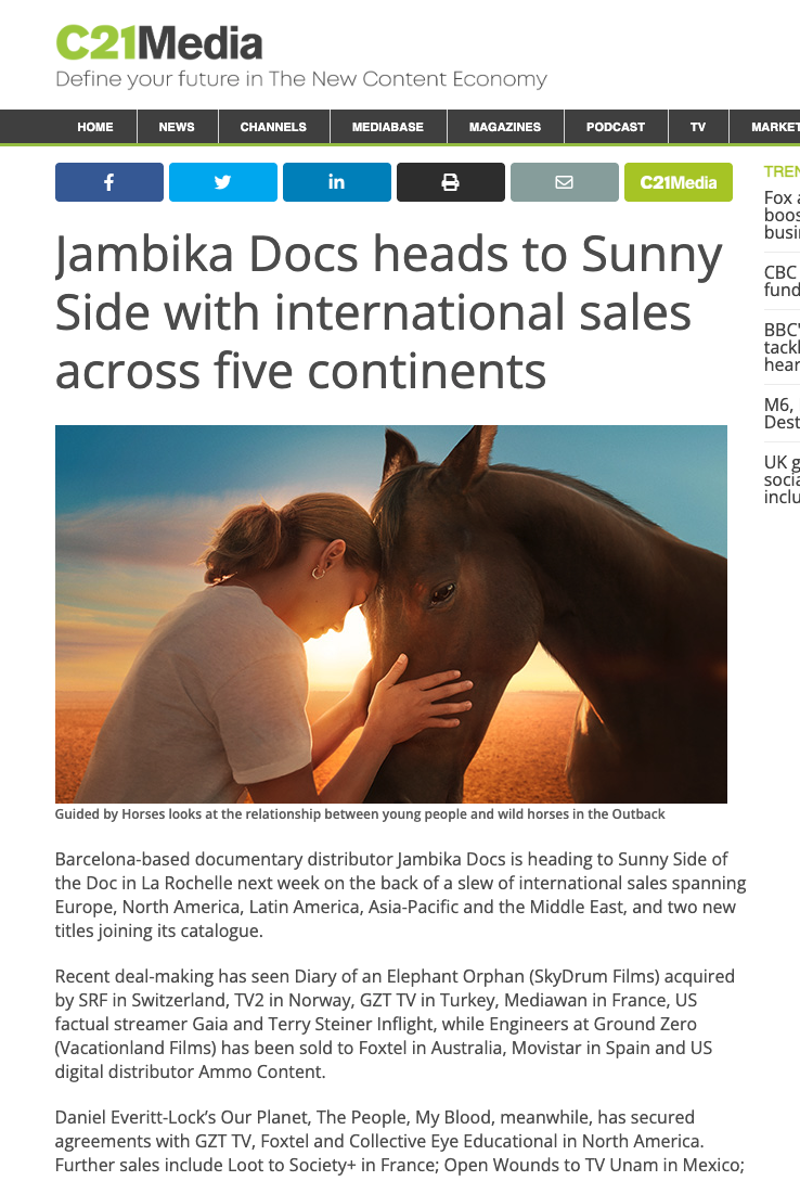 Jambika Docs heads to Sunny Side with international sales across five continents