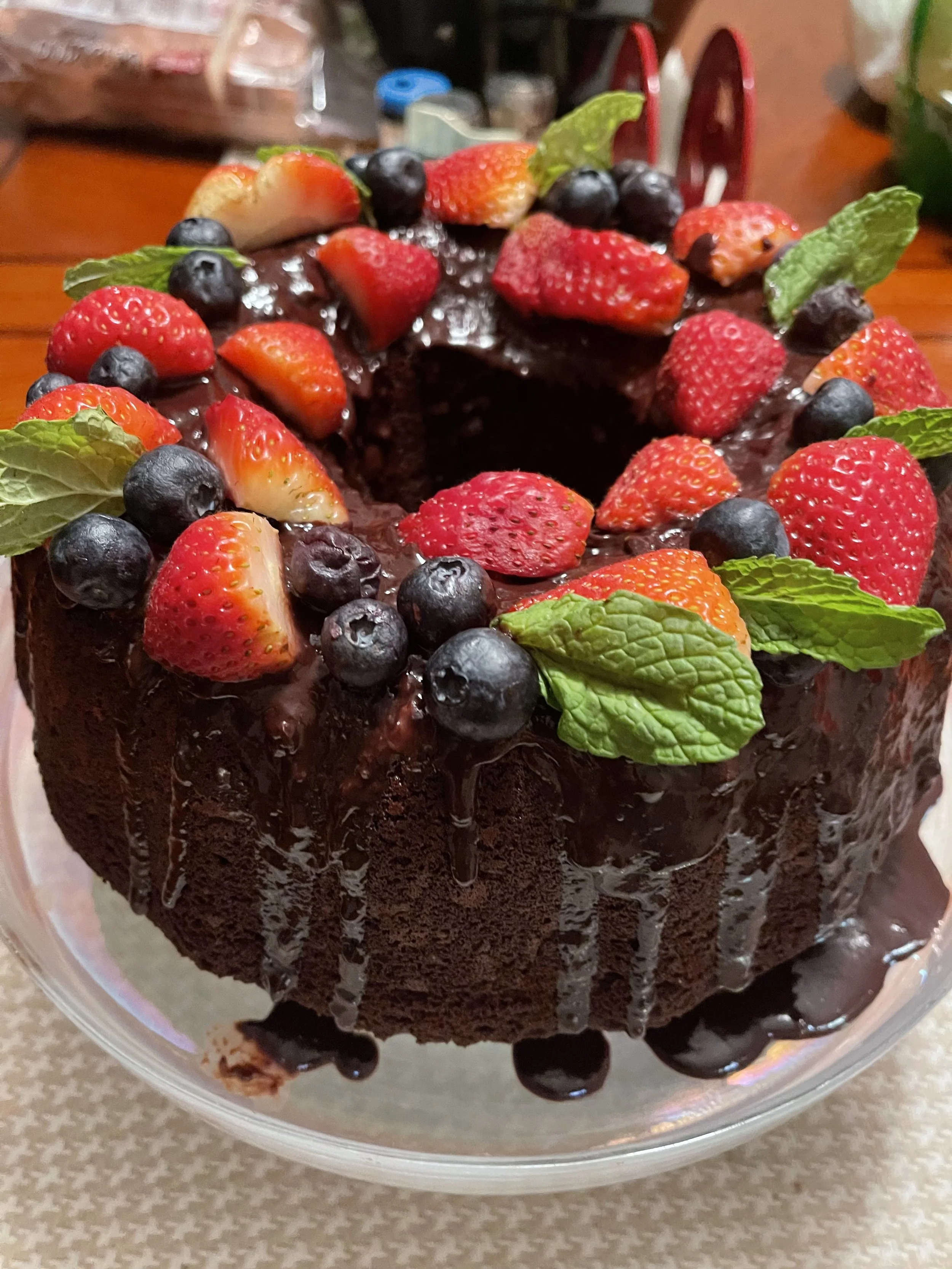 Double Double Chocolate Cake with Strawberries and Blueberries
