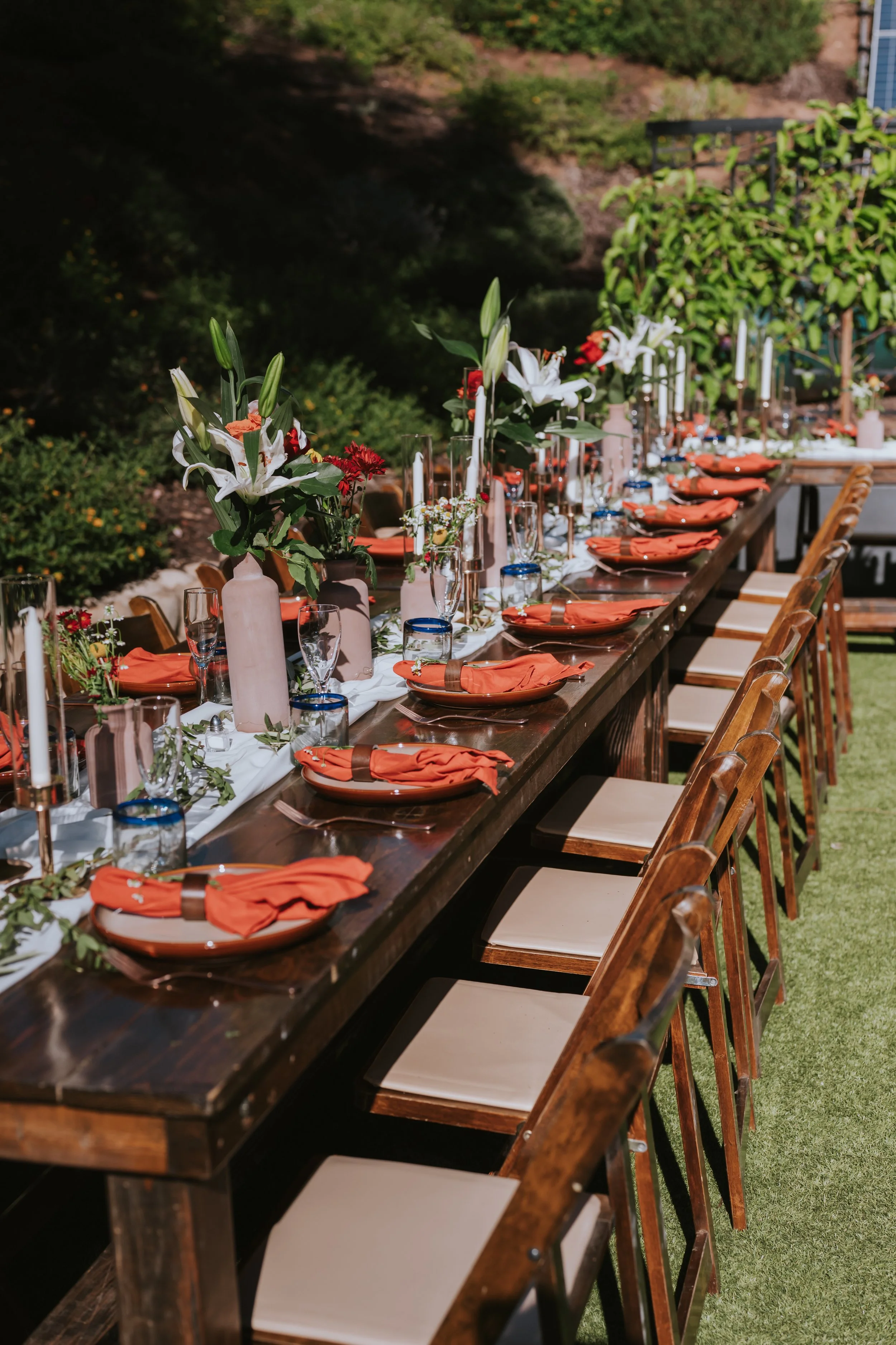 Wedding reception table setting and decor for souther california wedding coordinated by caring and organized wedding planners