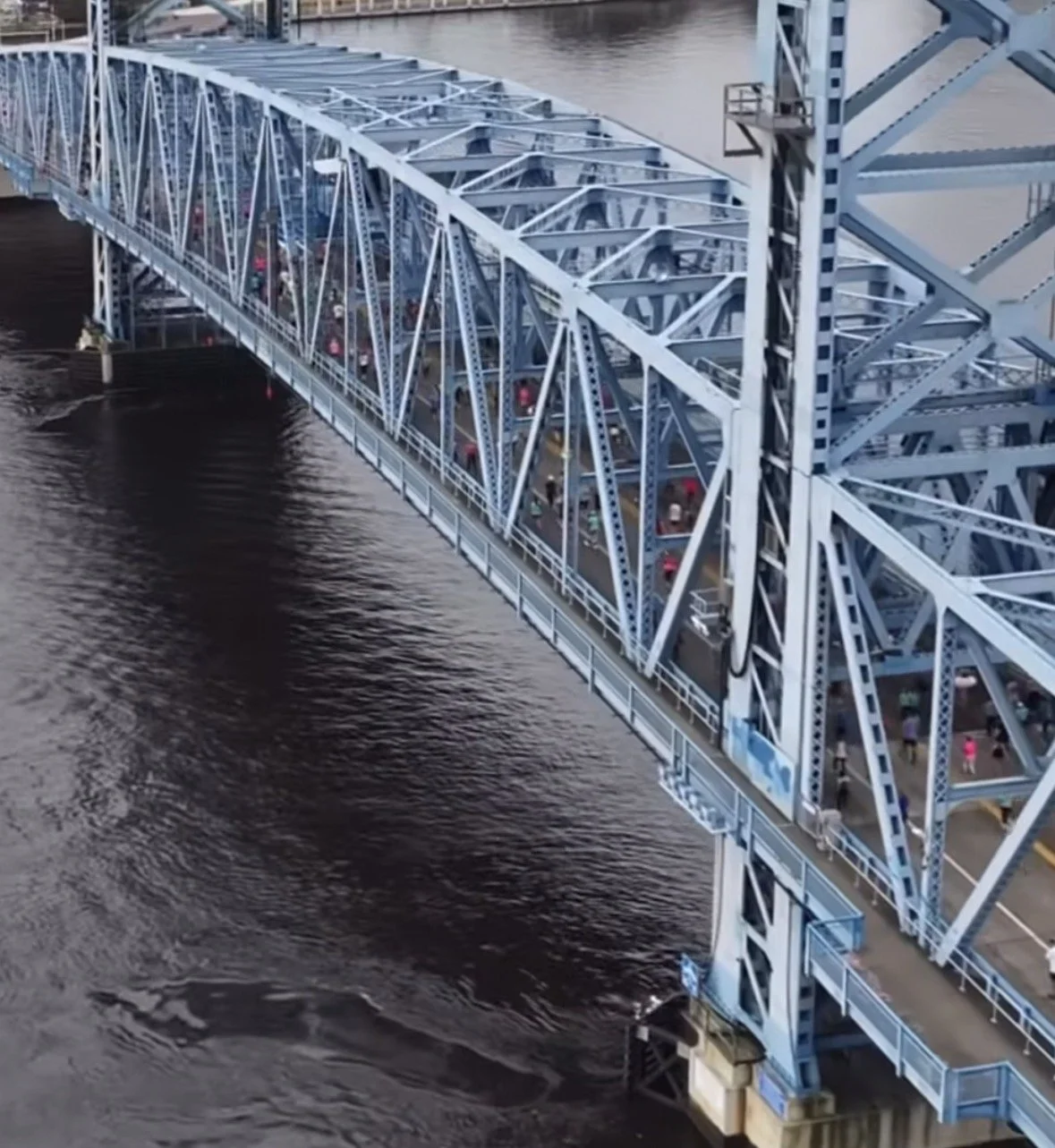 Aerial view of the Main Street Bridge in Downtown Jacksonville during the Gate River Run