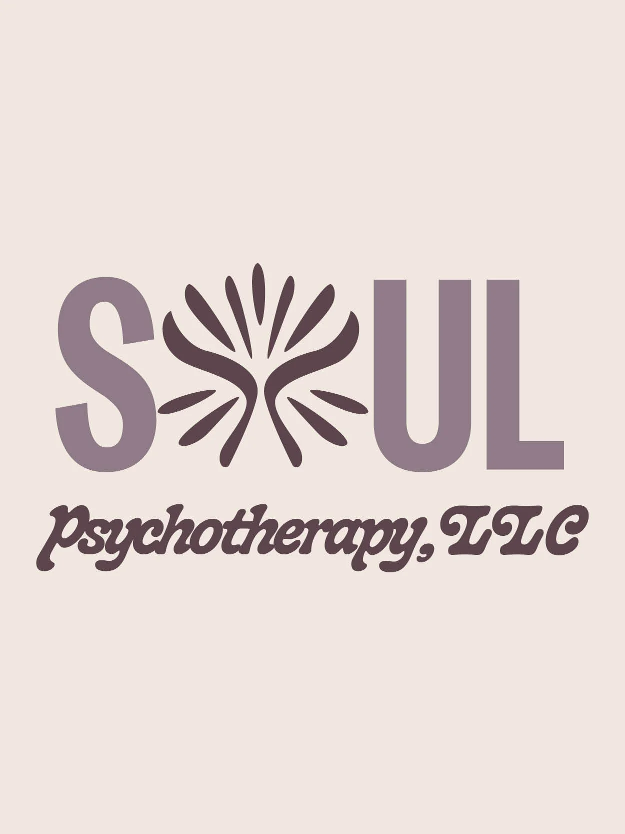 Logo for Soul Psychotherapy featuring the word 'SOUL' with a stylized tree or flower in place of the letter 'O', and the word 'psychotherapy' underneath in cursive.