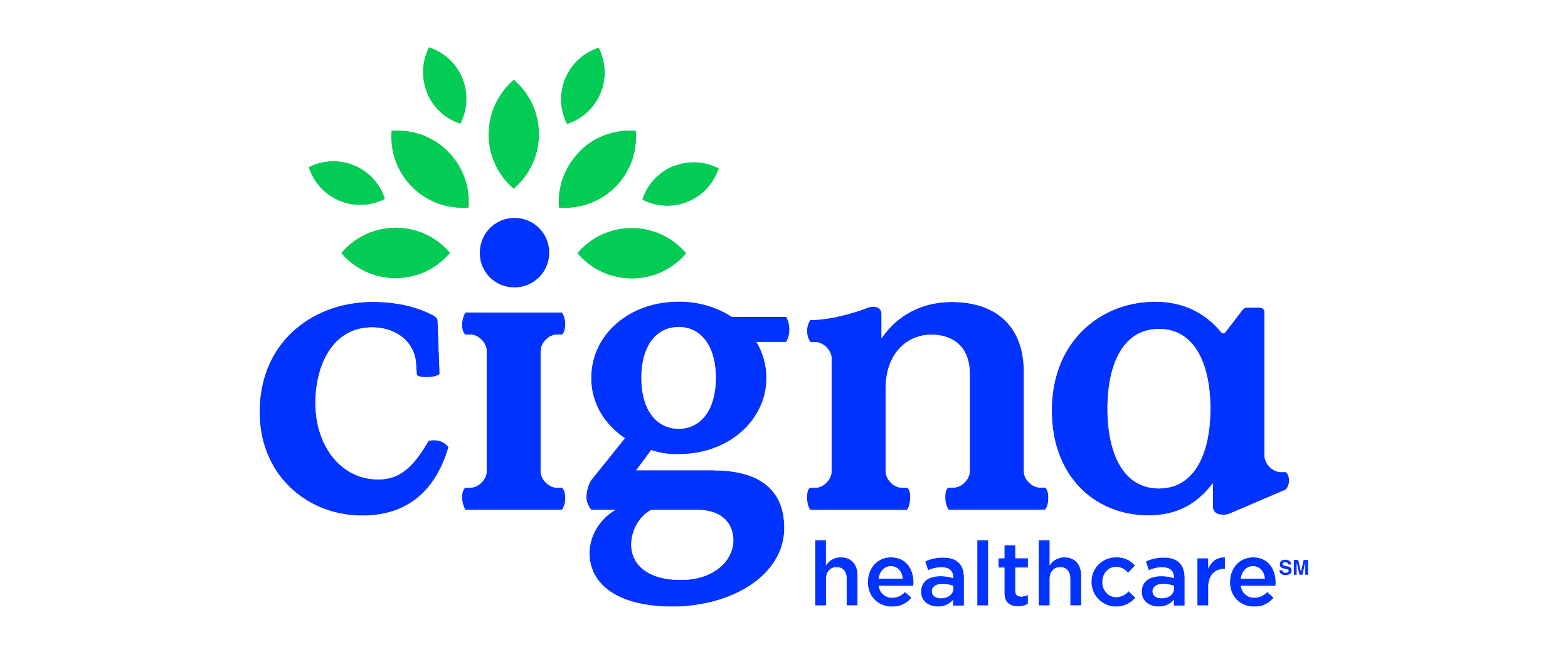 Cigna Healthcare logo with a stylized green and blue floral design above the word 'Cigna' in blue with 'healthcare' underneath.