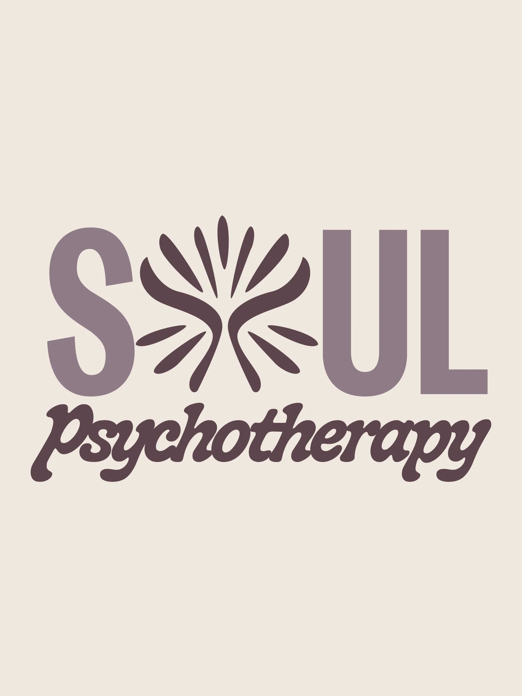 Logo for Soul Psychotherapy featuring the word 'SOUL' with a stylized tree or flower in place of the letter 'O', and the word 'psychotherapy' underneath in cursive.