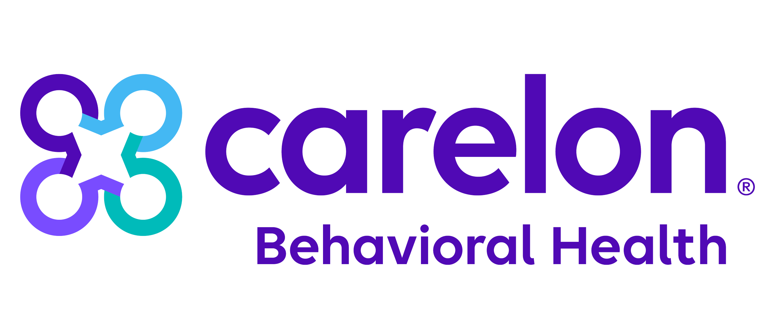 Logo for Carelon Behavioral Health featuring interconnected purple and blue circles forming a stylized human figure, with the words 'carelon' in purple and 'Behavioral Health' in darker purple underneath.