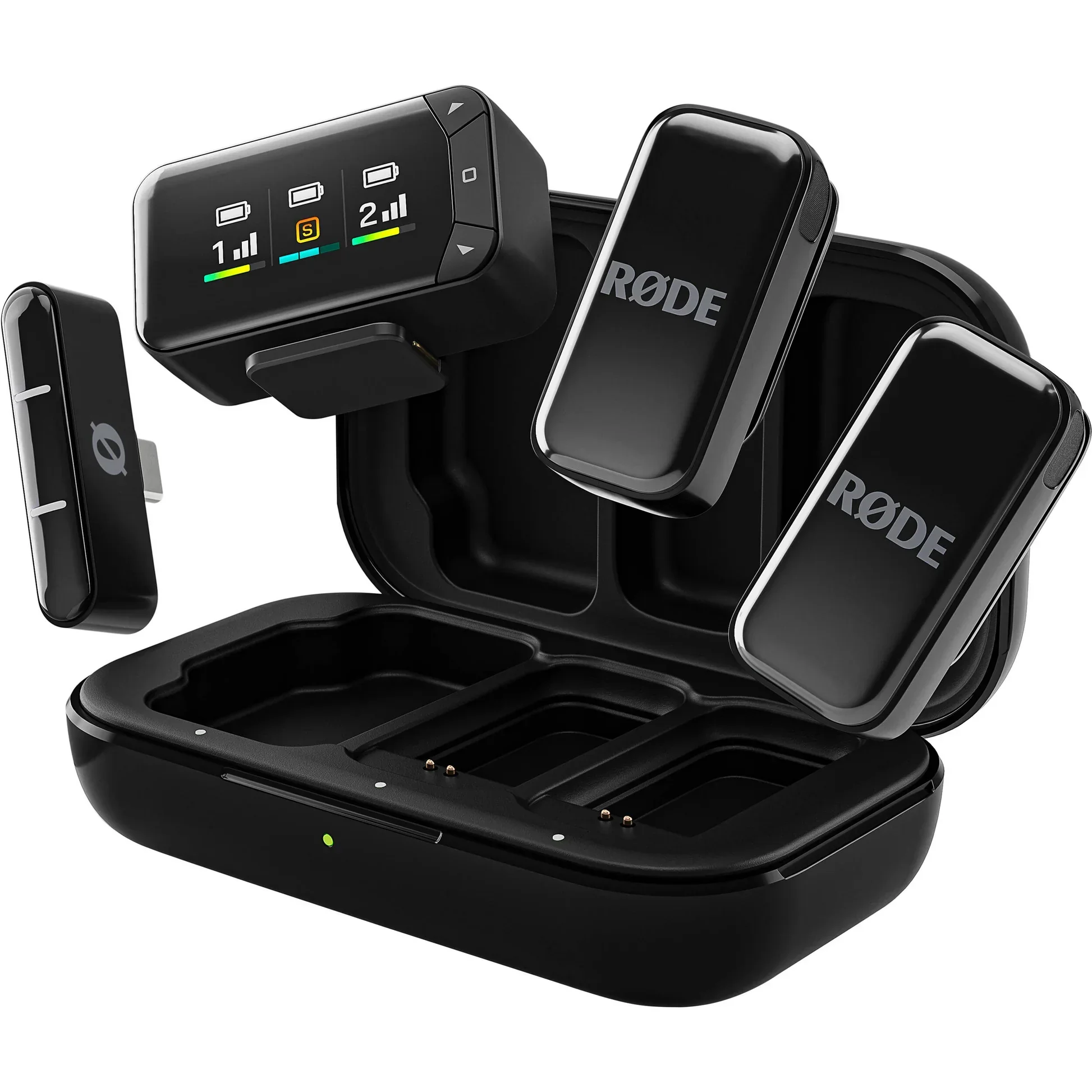 Wireless charging car mount with two phones on it and charging indicator