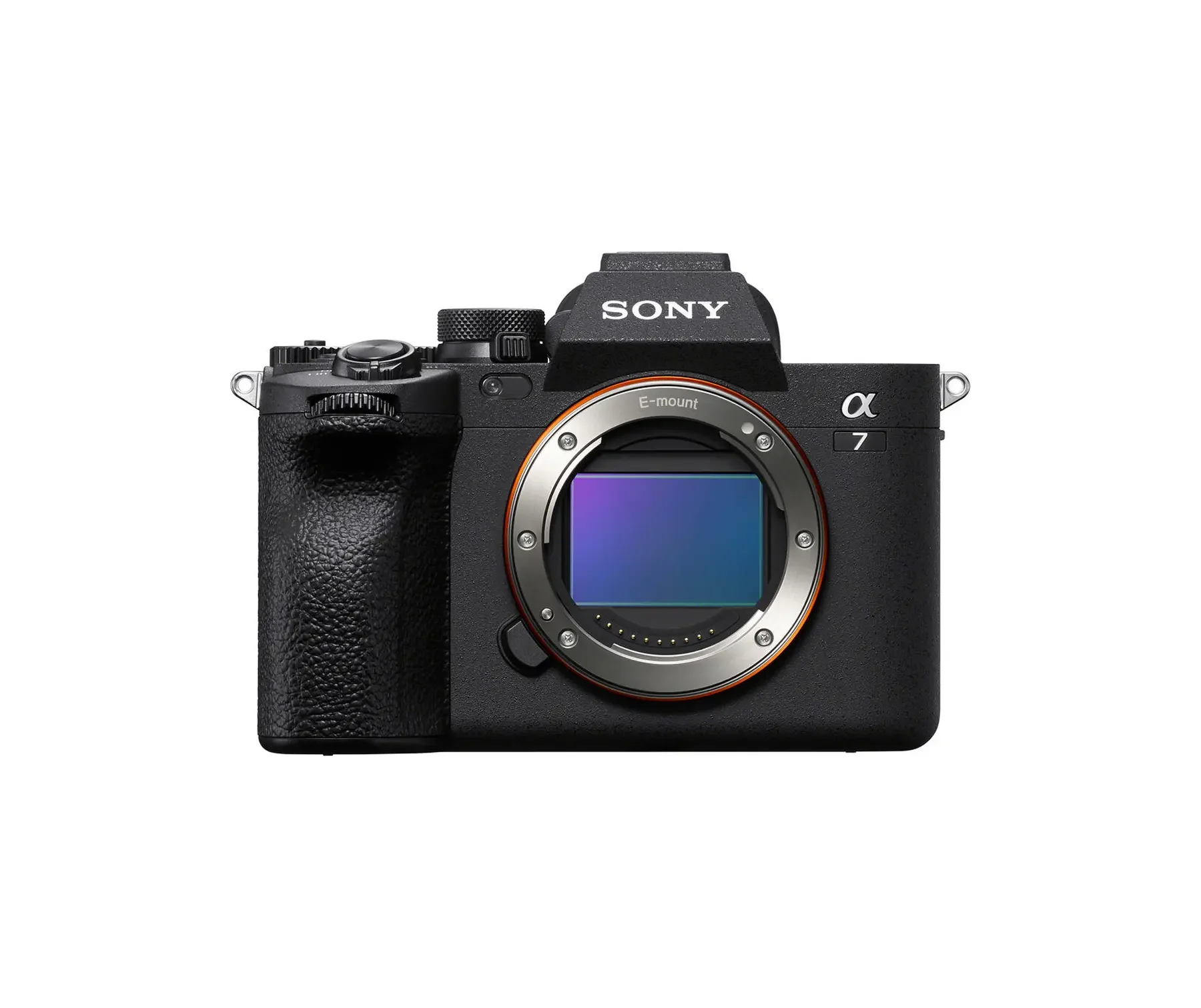 A black Sony mirrorless camera body without a lens, showing the sensor and mount.