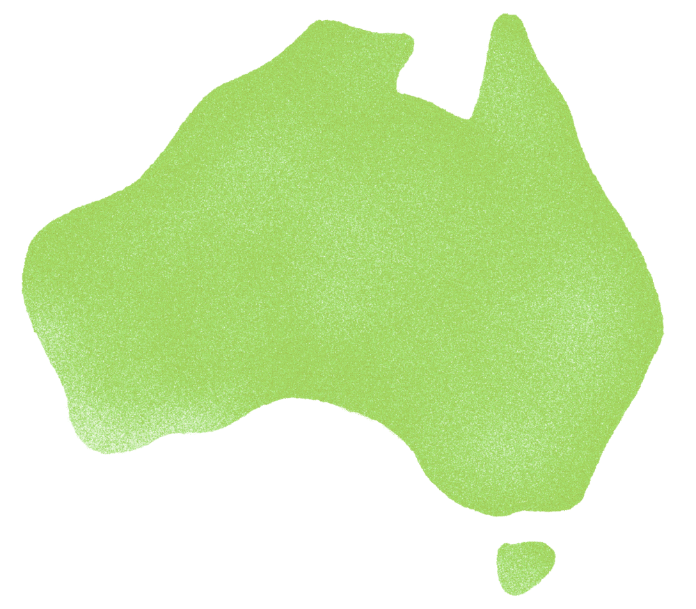 A green illustration of the map of Australia.