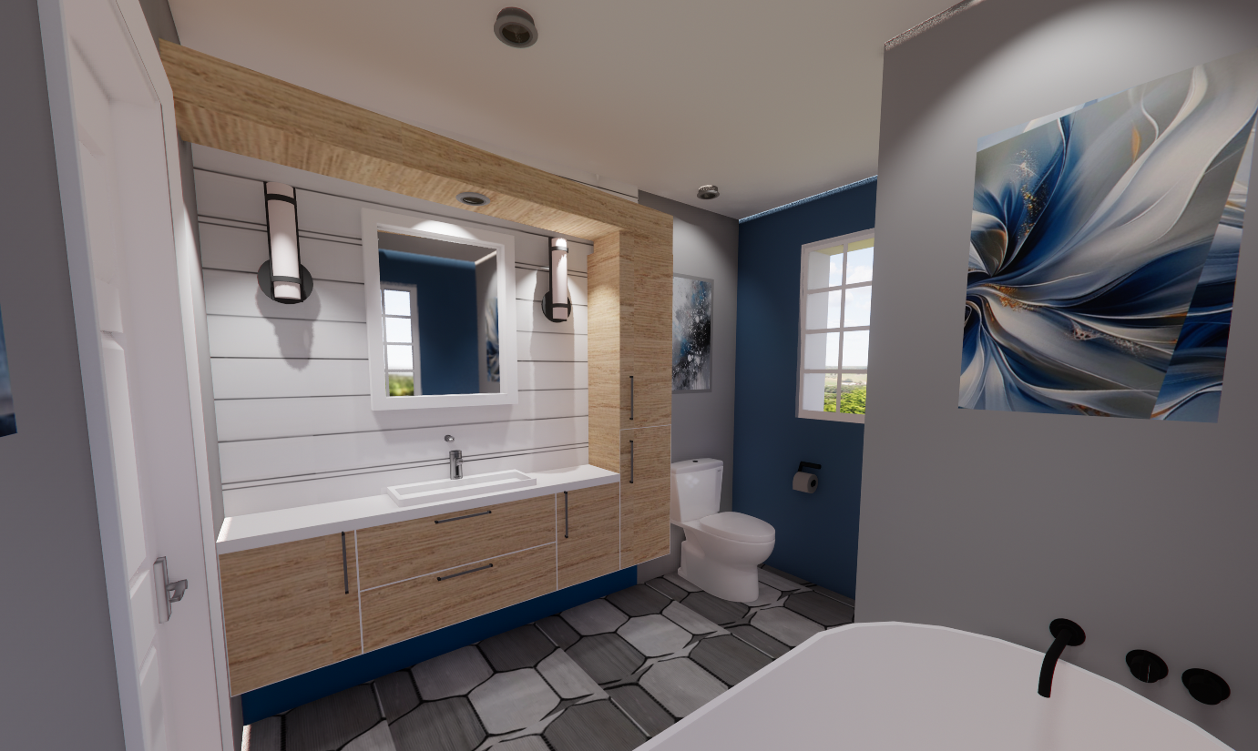 Salle de bain bleutée