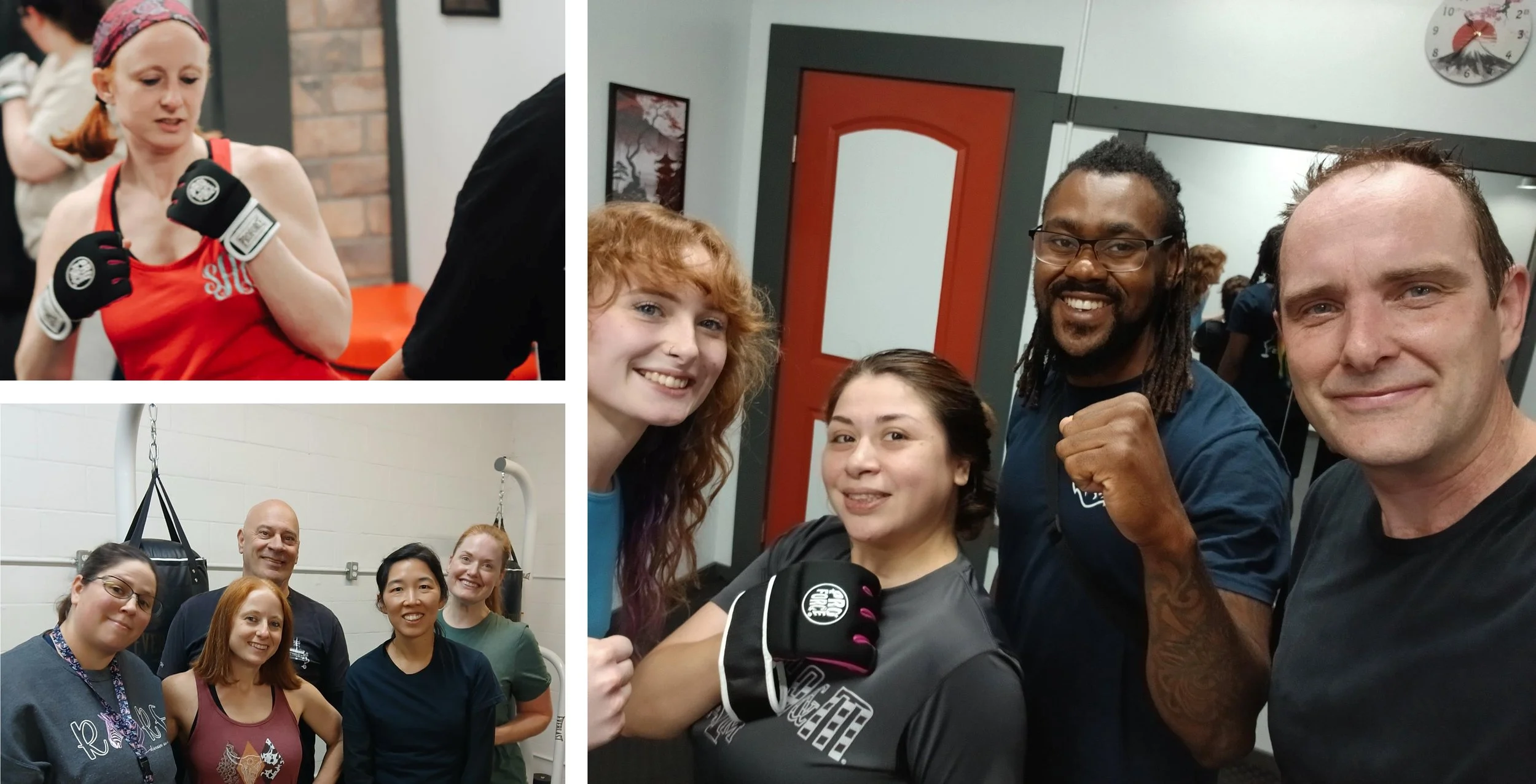 Students and instructors at Wind in the Pines Kung Fu in Downtown Lufkin gathering for a group photo after a Kickboxing session.