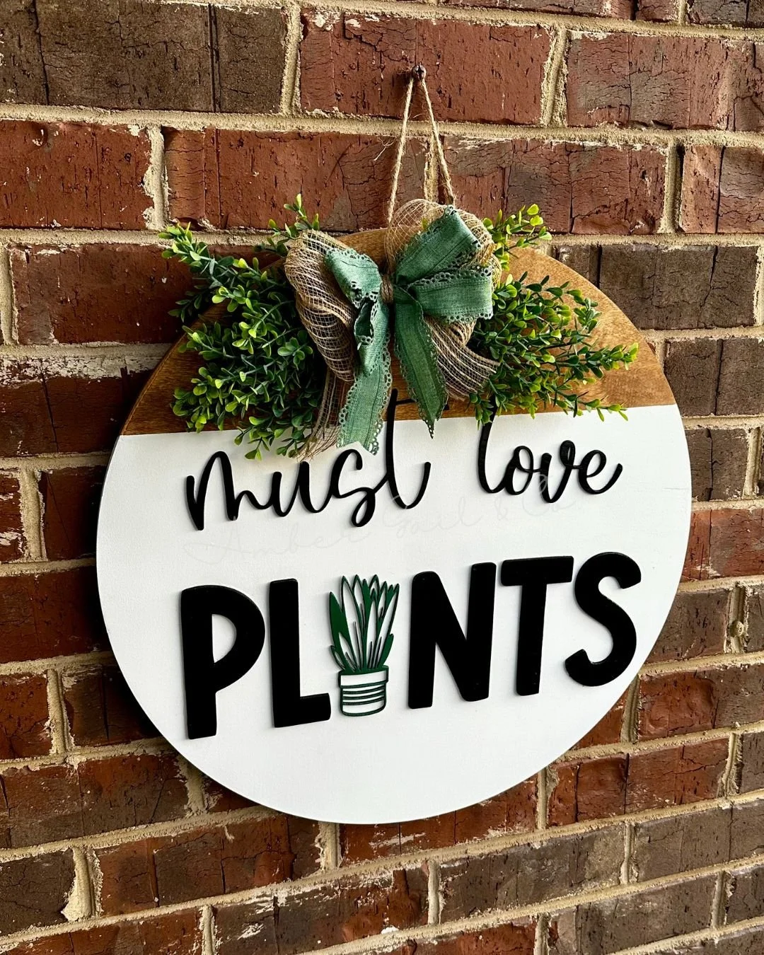 Must Love Plants Door Hanger RTS (green bow)