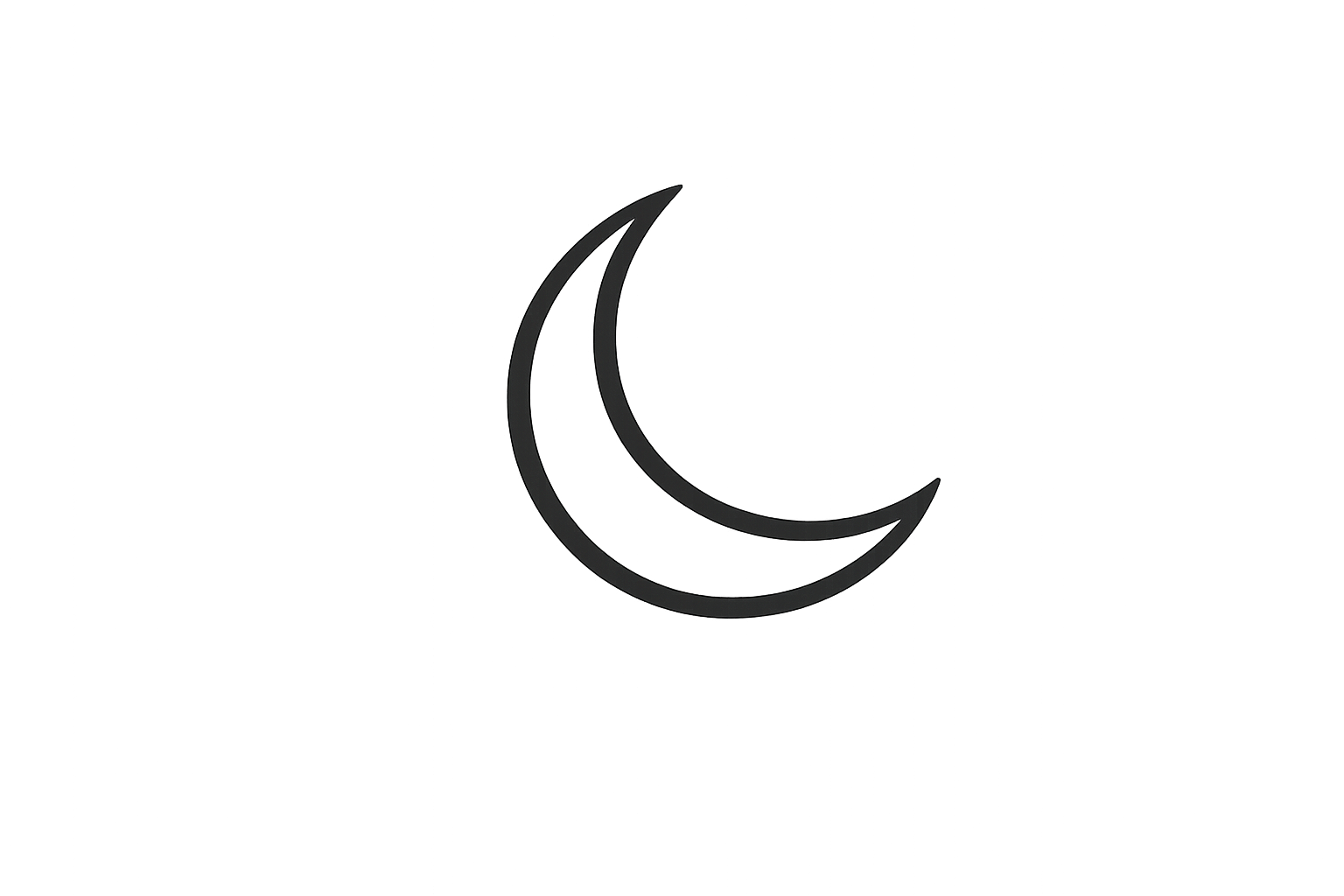 A simple illustration of a crescent moon in black outline on a white background.