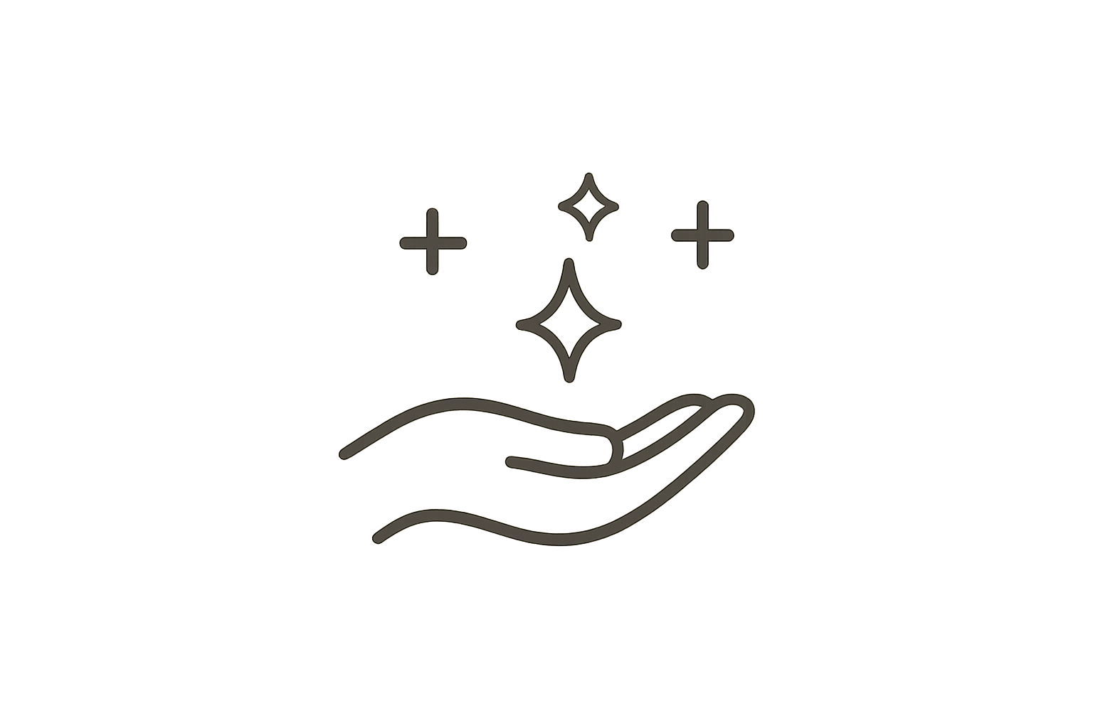 A sketch of a hand with three sparkles above it.
